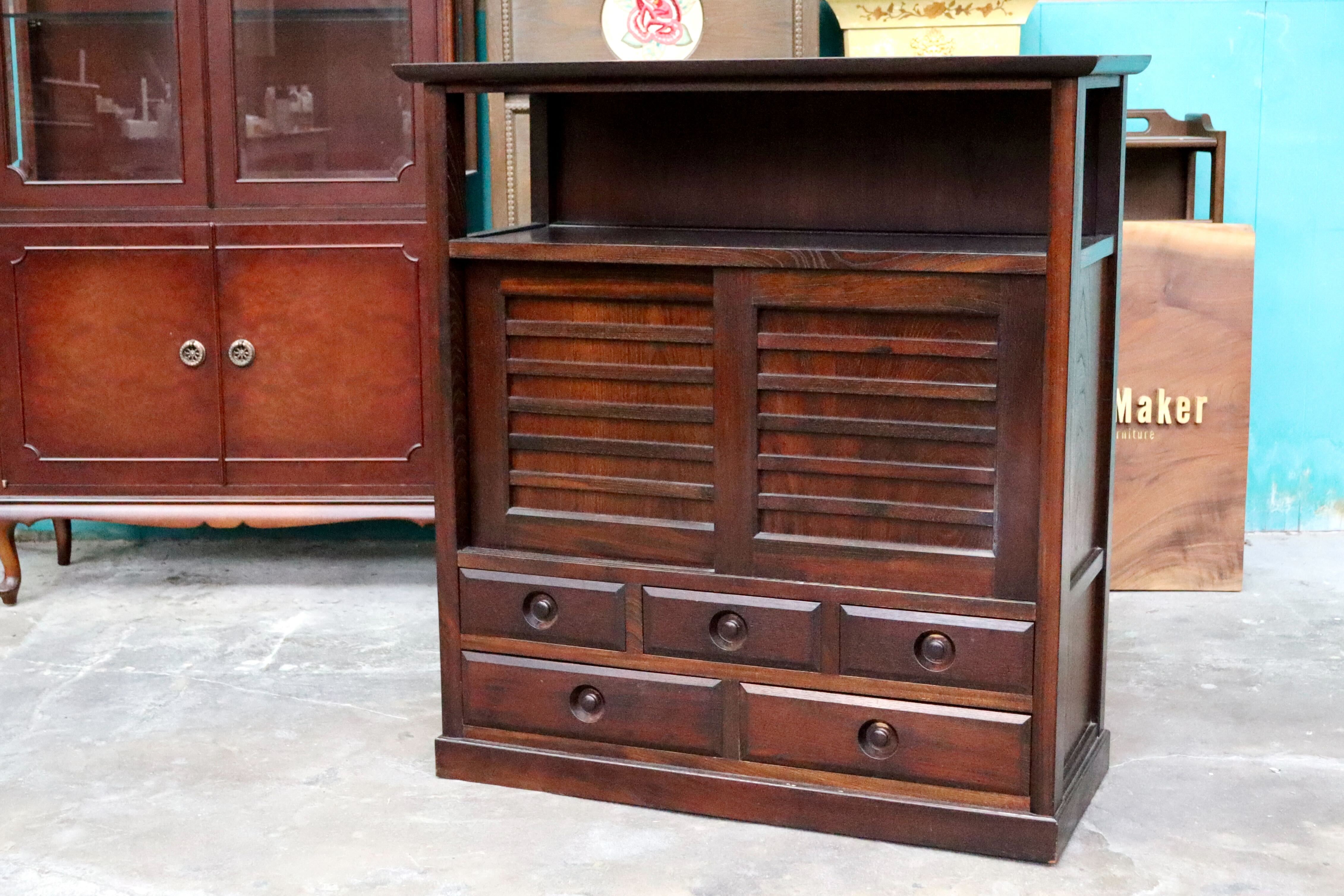 GMIK925A○九州民芸家具 ミズメザクラ 茶棚 茶箪笥 飾り棚 サイドボード キャビネット リビングボード 無垢材 和家具 和モダン