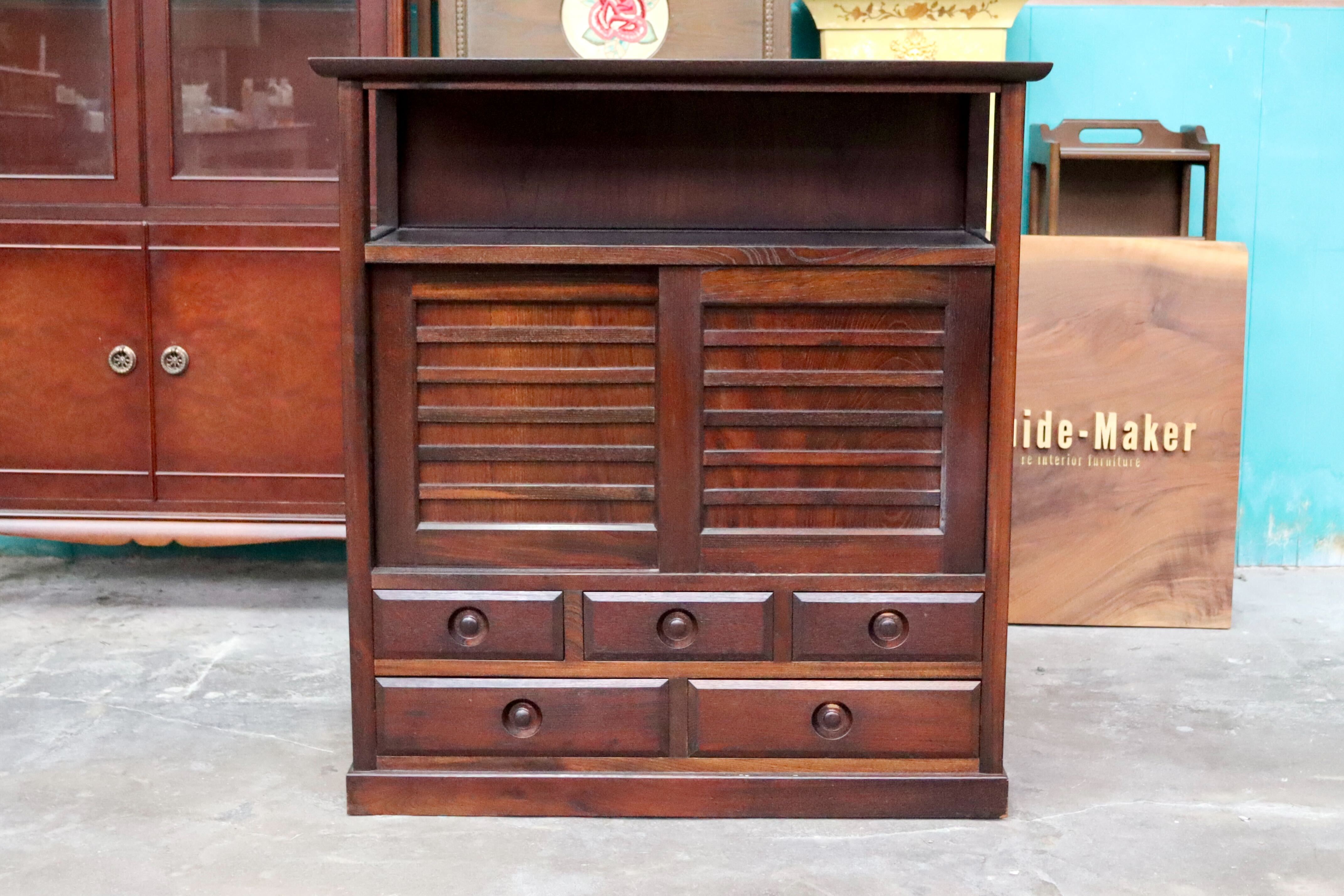 GMIK925A○九州民芸家具 ミズメザクラ 茶棚 茶箪笥 飾り棚 サイドボード キャビネット リビングボード 無垢材 和家具 和モダン