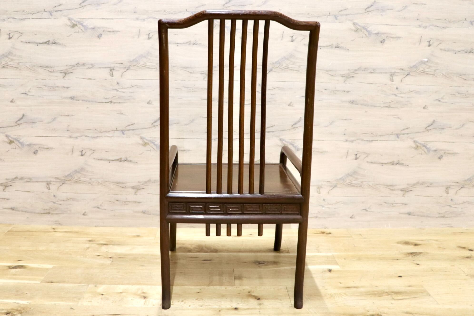 GMHS378N○唐木家具 鉄刀木 ダイニングチェア 食卓椅子 セミアームチェア アジアン ヴィンテージ オリエンタル 中国美術 椅子 木製家具