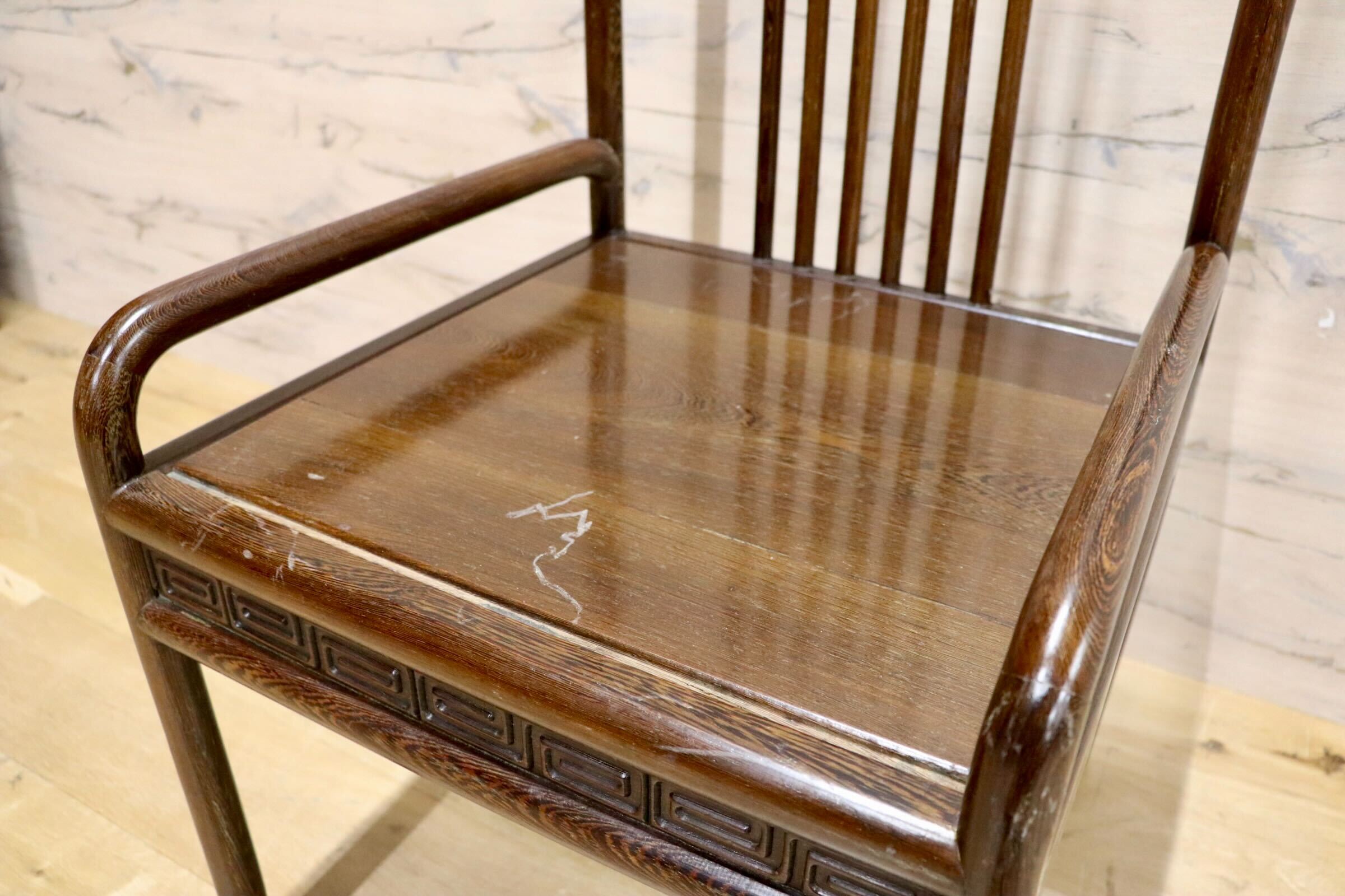 GMHS378N○唐木家具 鉄刀木 ダイニングチェア 食卓椅子 セミアームチェア アジアン ヴィンテージ オリエンタル 中国美術 椅子 木製家具