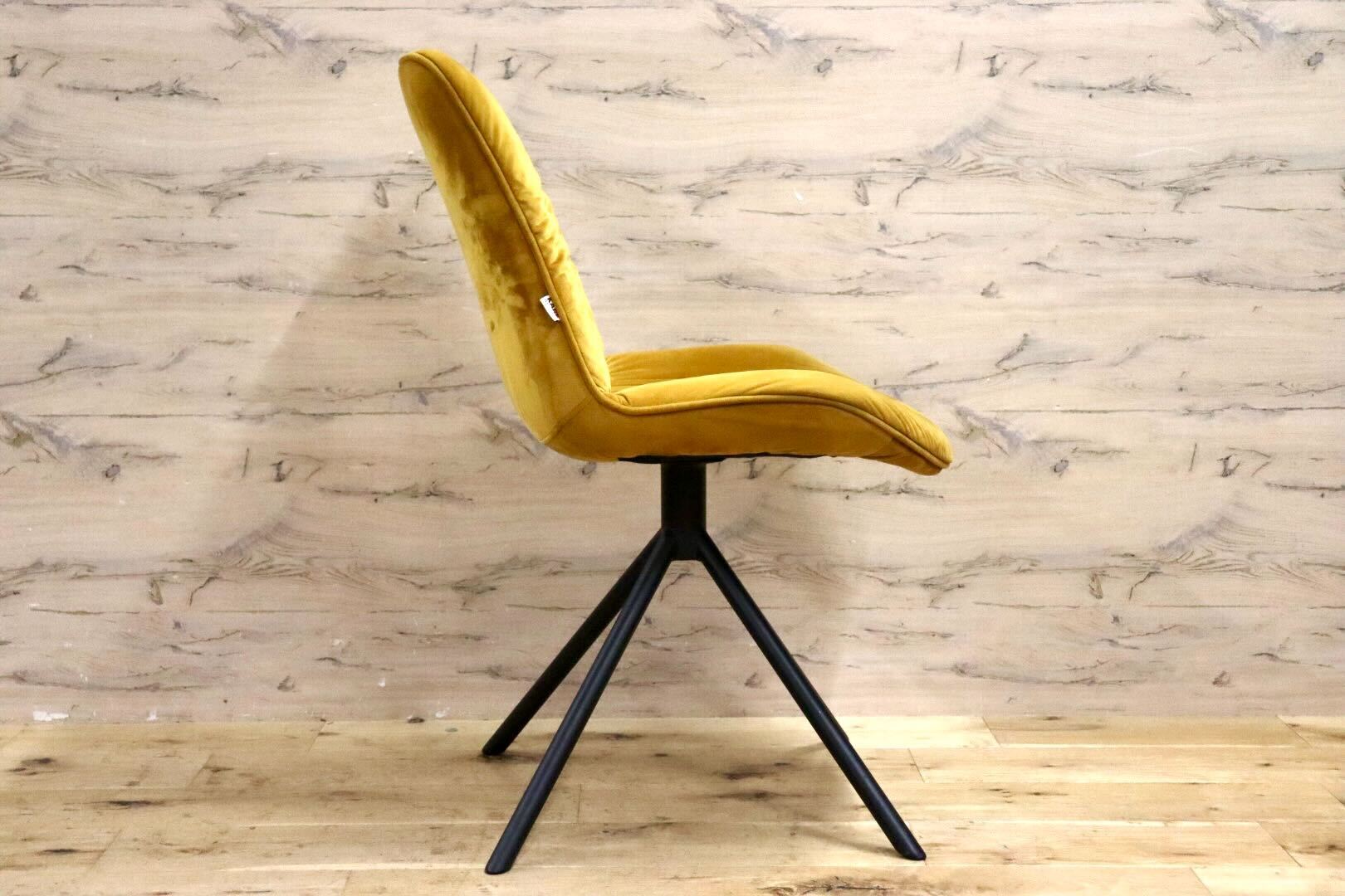 GMIK759B○KARE / カレ Mila ミラ ダイニングチェア 食卓椅子 ファブリック イエロー ベルベット調 モダン 定価約4.3万 廃番 希少 美品