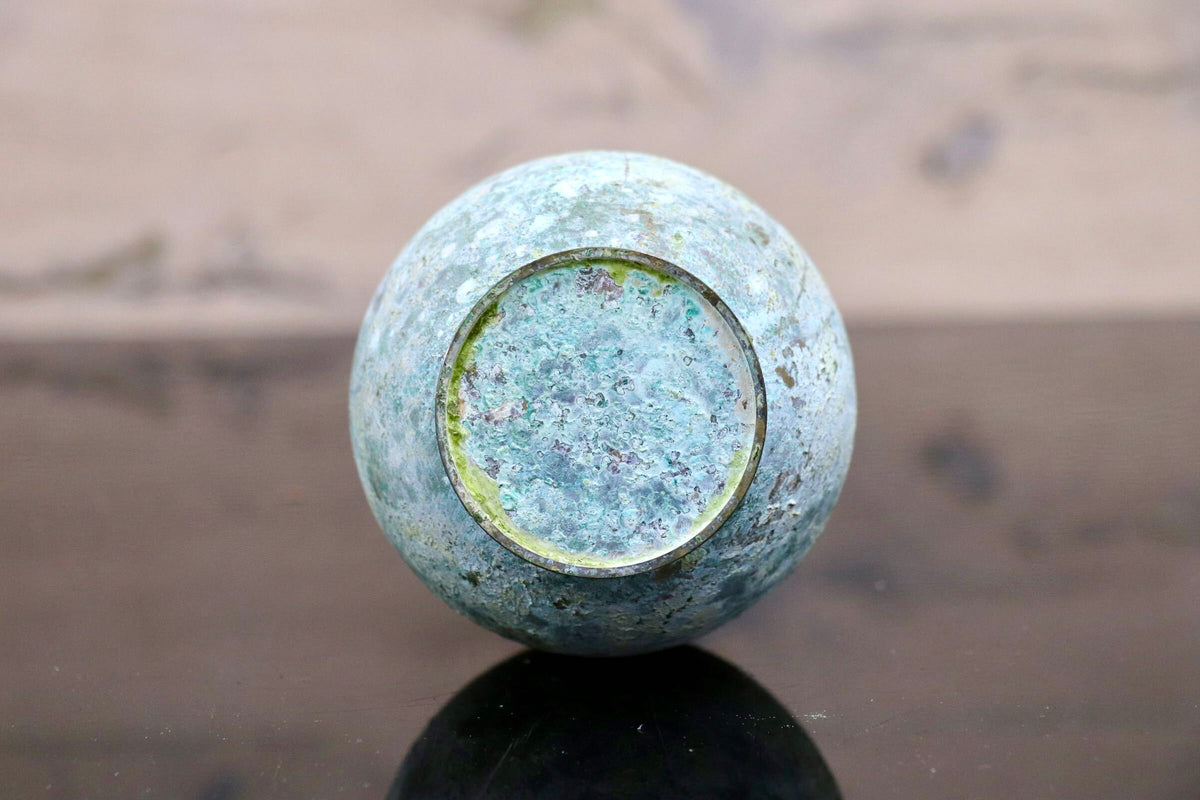 GMJH332BG◯峰雲作 鶴首花瓶 花器 花生 花入 一輪挿し 鋳銅 純金箔 置物 インテリア 陶器 共箱 和モダン