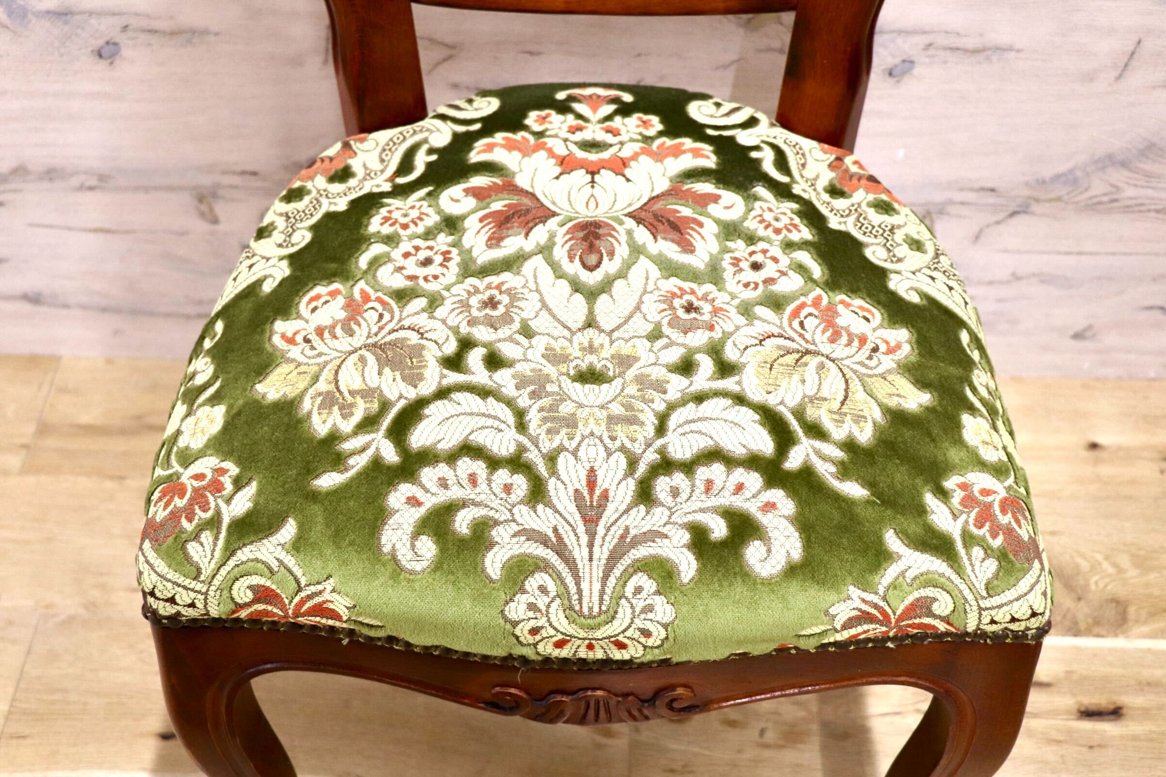 GMJH115B〇イタリア ダイニングチェア 食卓椅子 猫脚 彫刻 ファブリック エレガント ヨーロピアン アンティーク クラシカル 花柄