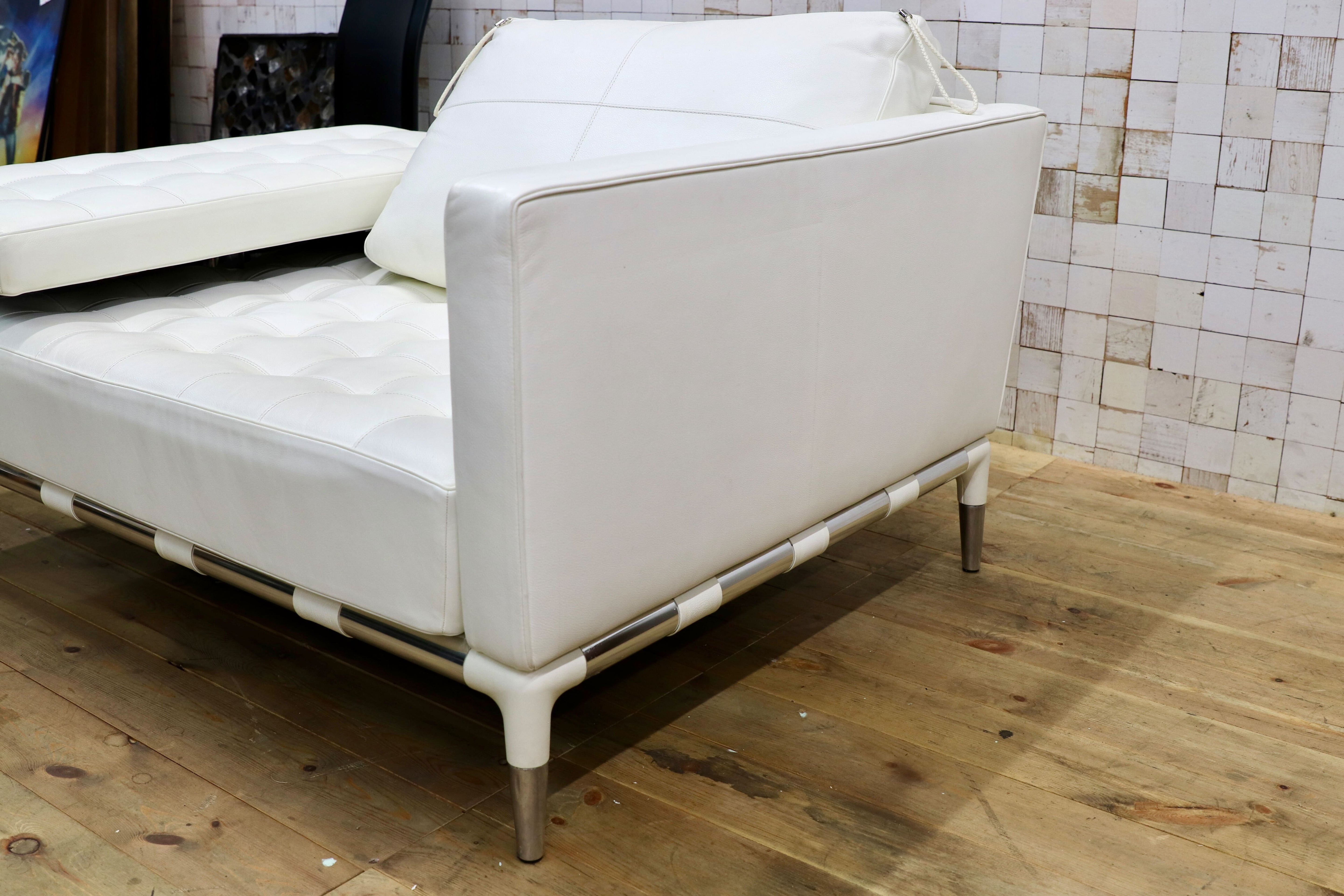 GMIK670○Cassina / カッシーナ PRIVE プリヴェ 1人掛けソファ 右肘アームソファ フィリップ・スタルク イタリアモダン 白本革 定価244万