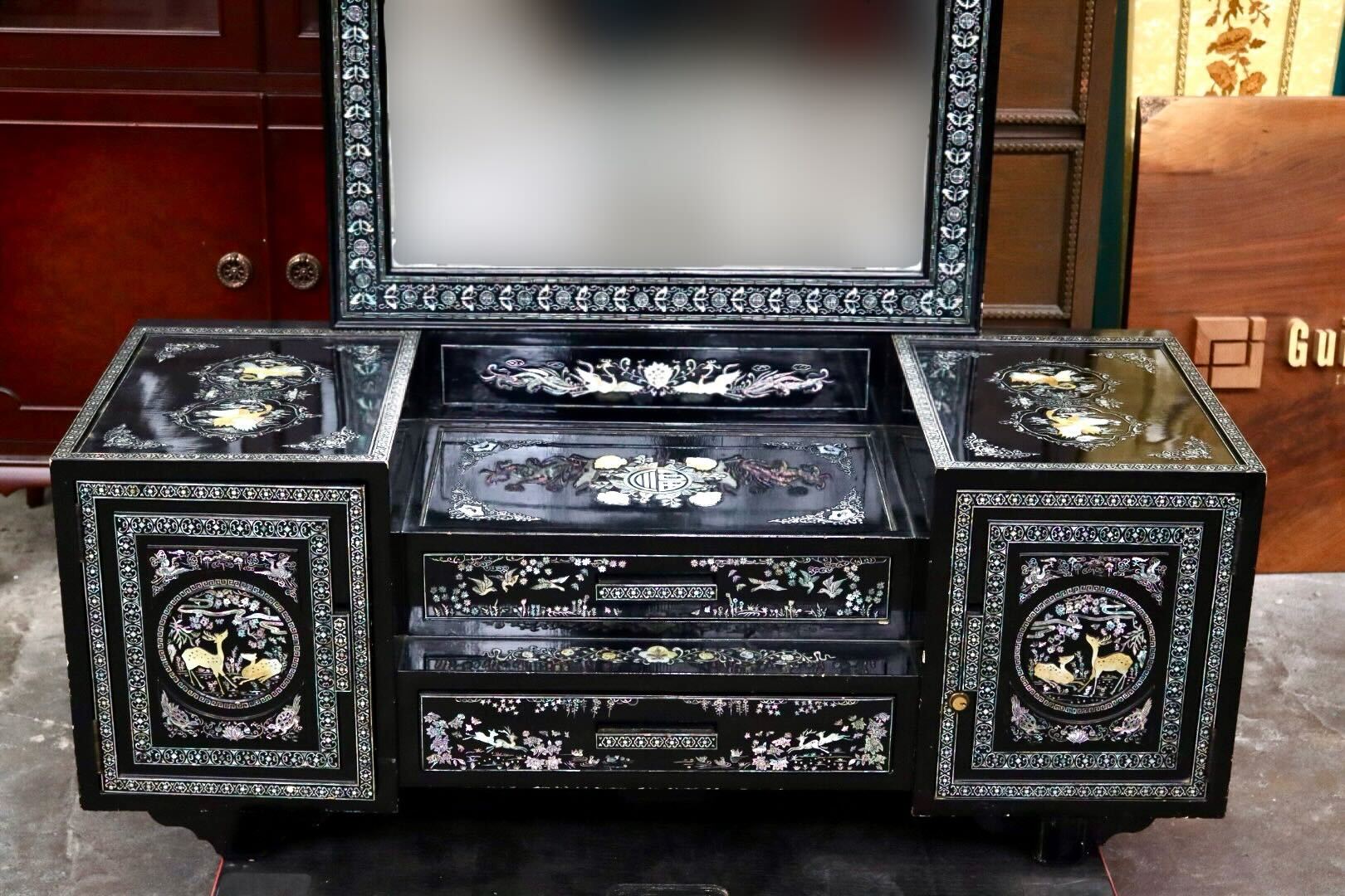 GMJH75A○李朝家具 ドレッサー ミラー 鏡 姿見 化粧台 鏡台 螺鈿細工