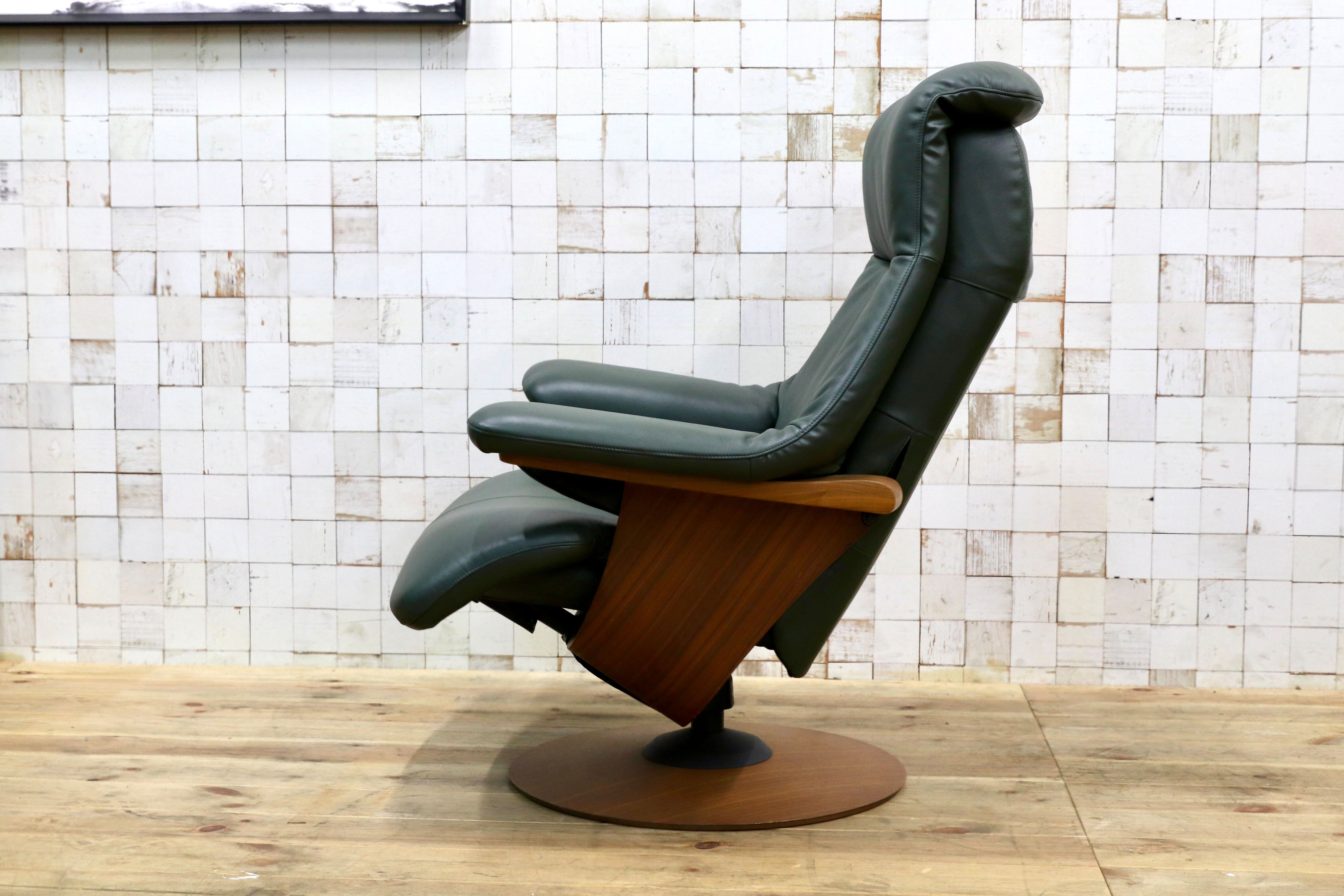 GMIK647○karimoku / カリモク THE FIRST ザファースト RU7450R422 リクライニングチェア パーソナルチェア グリーン 本革 椅子