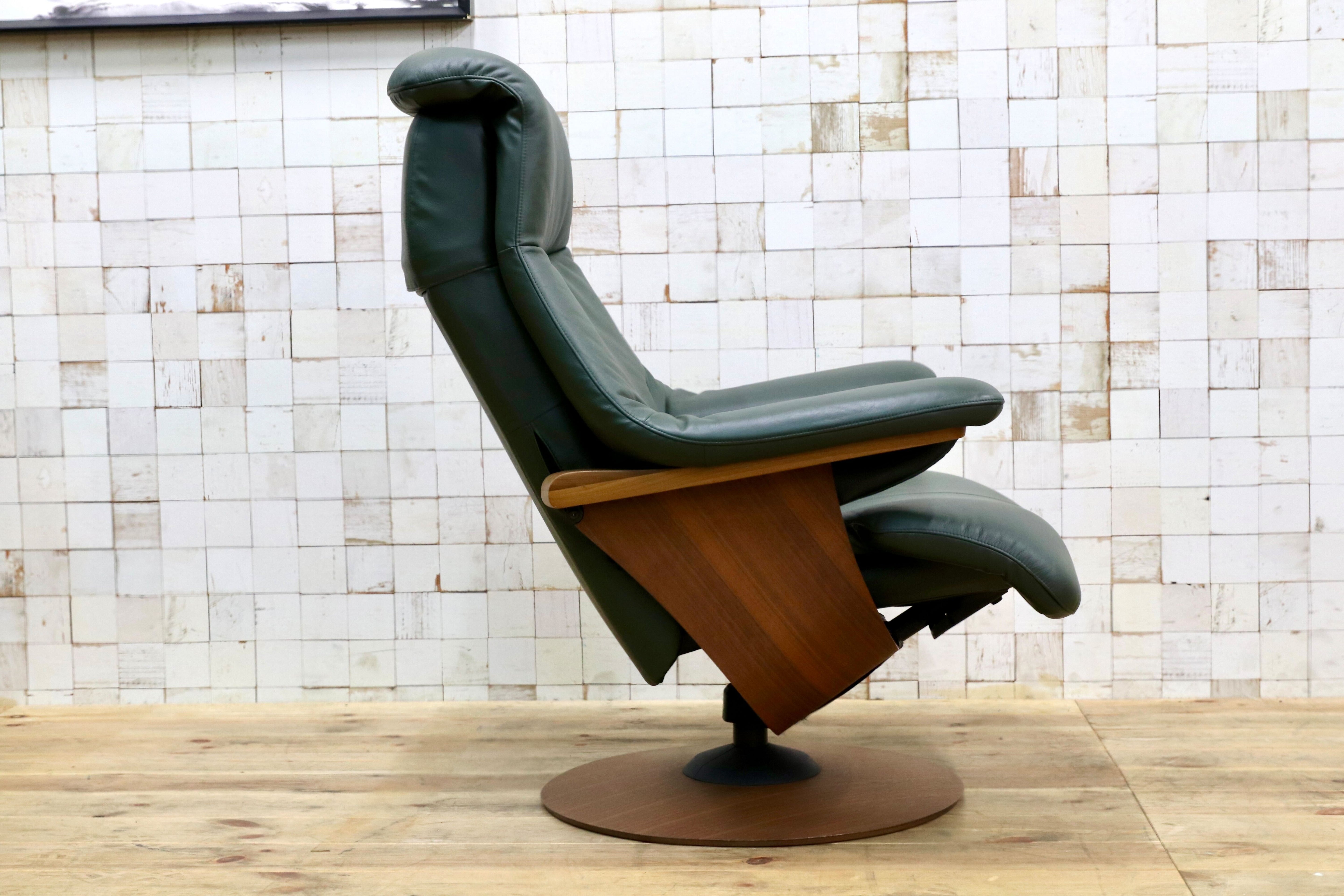 GMIK647○karimoku / カリモク THE FIRST ザファースト RU7450R422 リクライニングチェア パーソナルチェア グリーン 本革 椅子