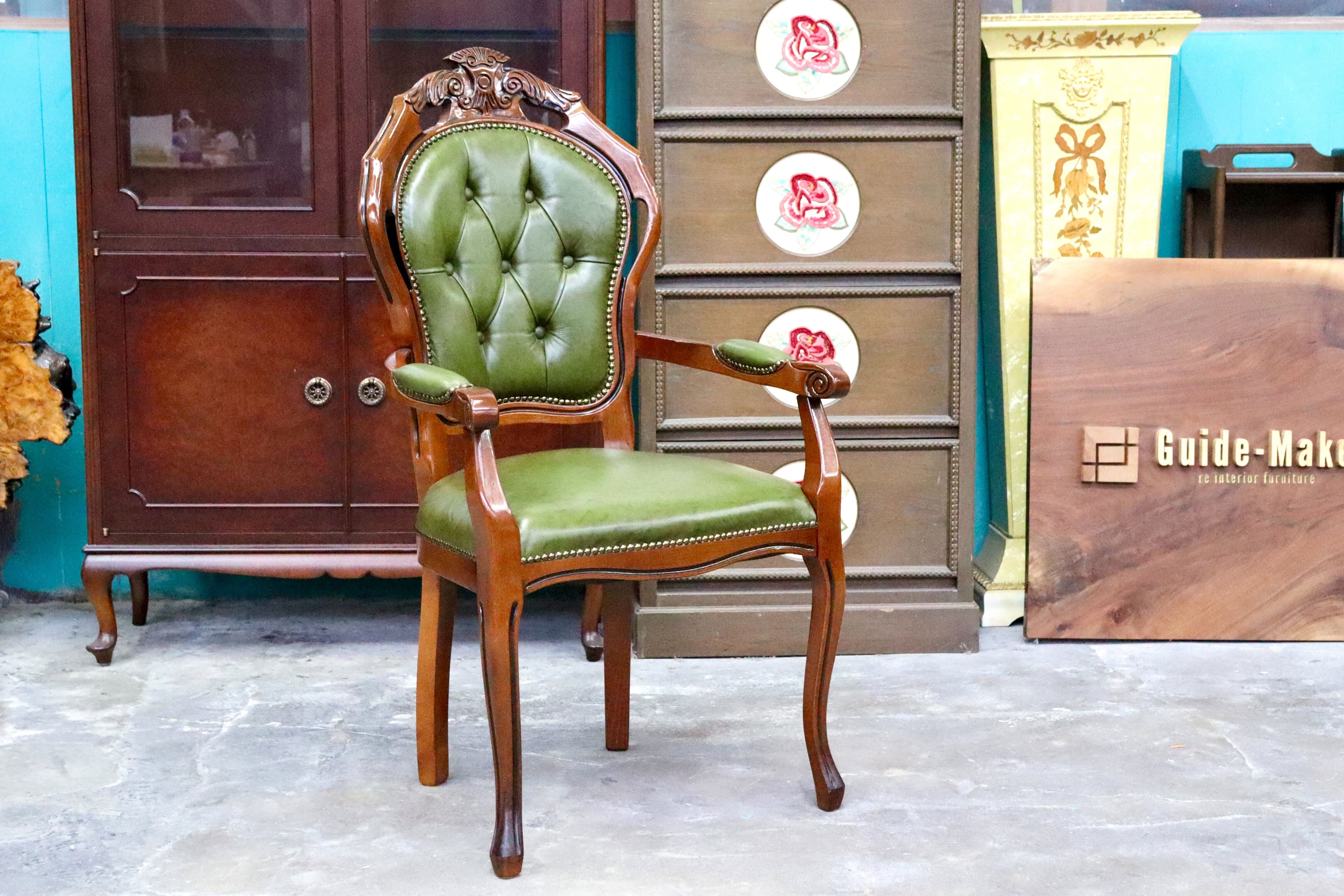 GMIS561Q○イタリア ダイニングチェア 食卓椅子 アームチェア アンティーク 猫脚 彫刻 クラシック エレガント ヨーロピアン ロココ