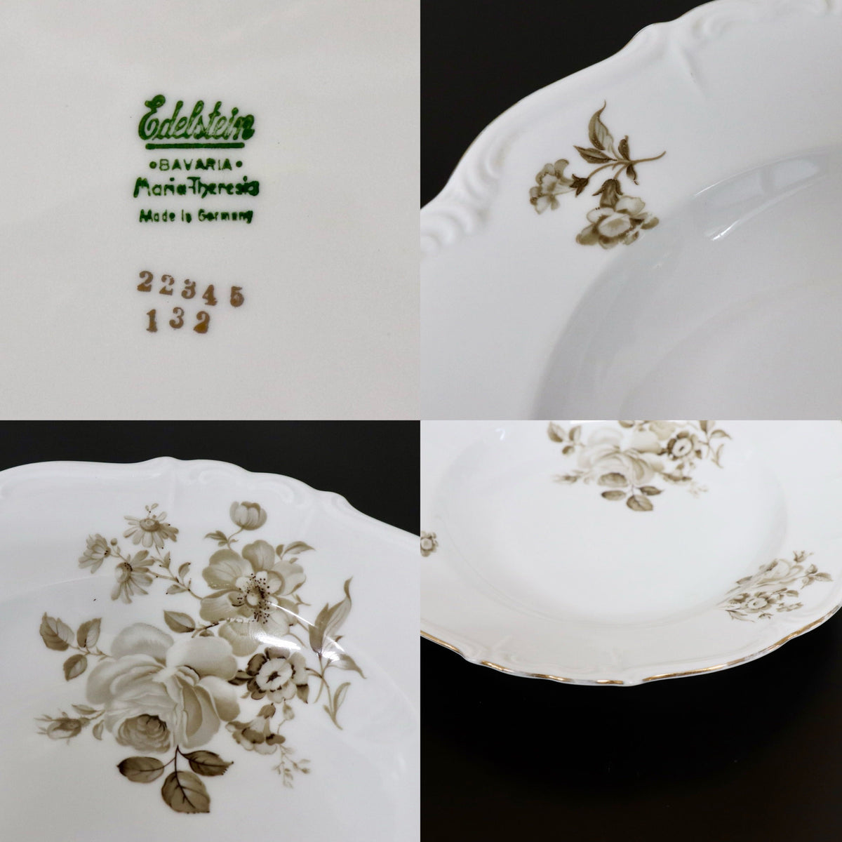 GMJH332C○ヴィンテージ Edelstein Bavaria エーデルシュタイン Maria-Theresia セピアローズ スープボウル 深皿 24cm 3枚セット ドイツ製