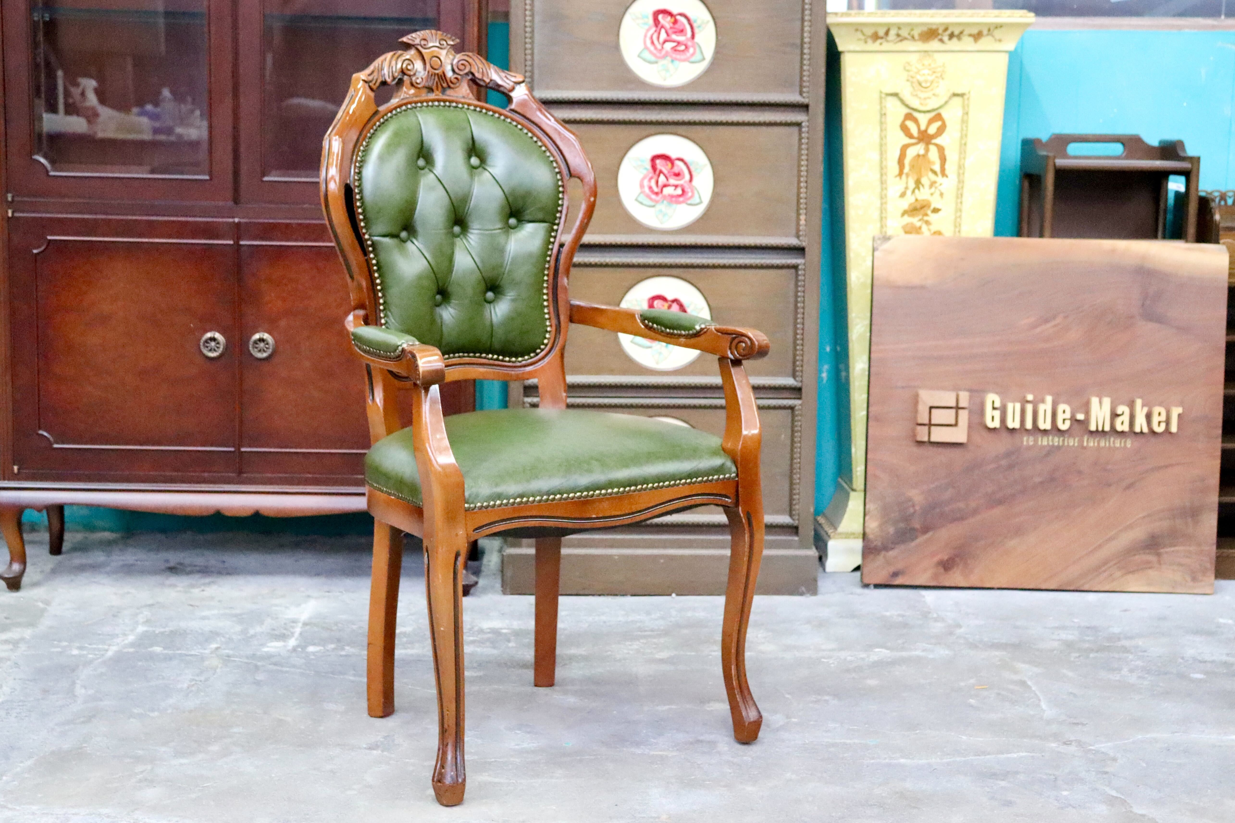 GMIS561R○イタリア ダイニングチェア 食卓椅子 アームチェア アンティーク 猫脚 彫刻 クラシック エレガント ヨーロピアン ロココ