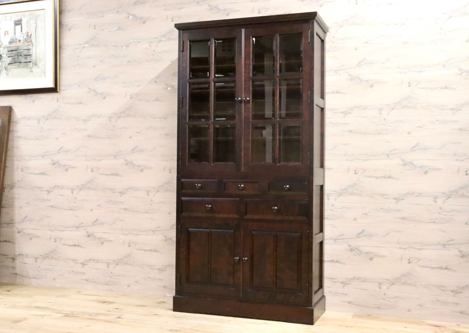 GMIK772A○北海道民芸家具 食器棚 水屋棚 カップボード 飾り棚 キャビネット 樺材 無垢 和家具 和モダン 古民家 定価約45万 飛騨産業 美品