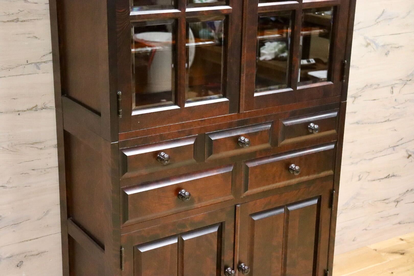 GMIK772A○北海道民芸家具 食器棚 水屋棚 カップボード 飾り棚 キャビネット 樺材 無垢 和家具 和モダン 古民家 定価約45万 飛騨産業 美品