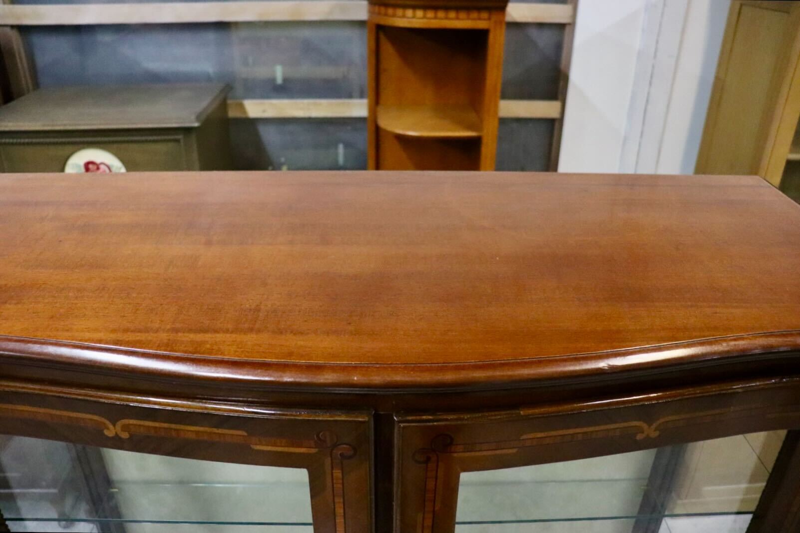 GMIH374○イタリア製 キュリオケース ガラスキャビネット 飾り棚 ショーケース コレクションボード 輸入家具 象嵌細工 最高級 美品