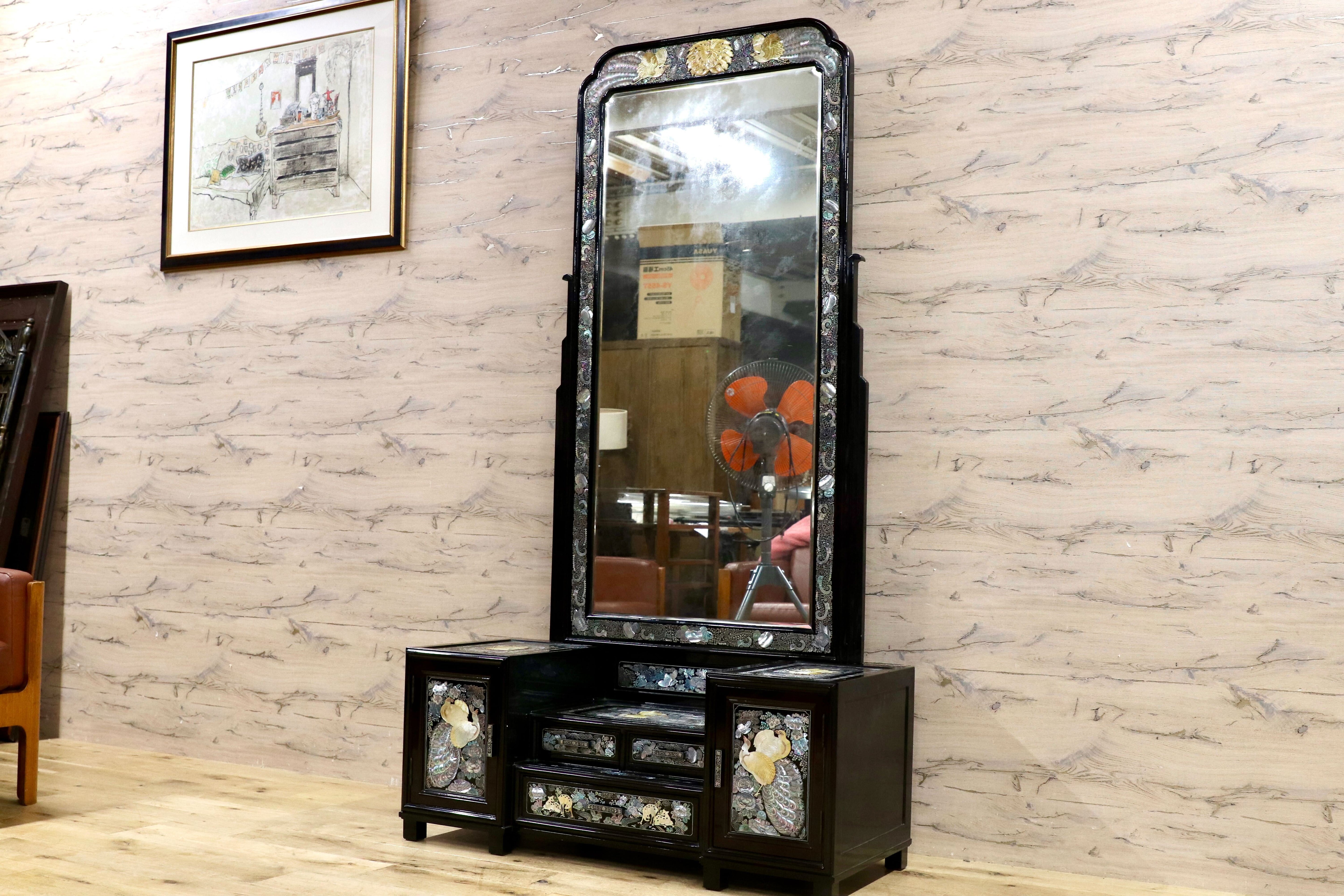 GMIK681○李朝家具 螺鈿細工 ドレッサー 鏡台 伝統工芸 化粧台 アンティーク 姿見