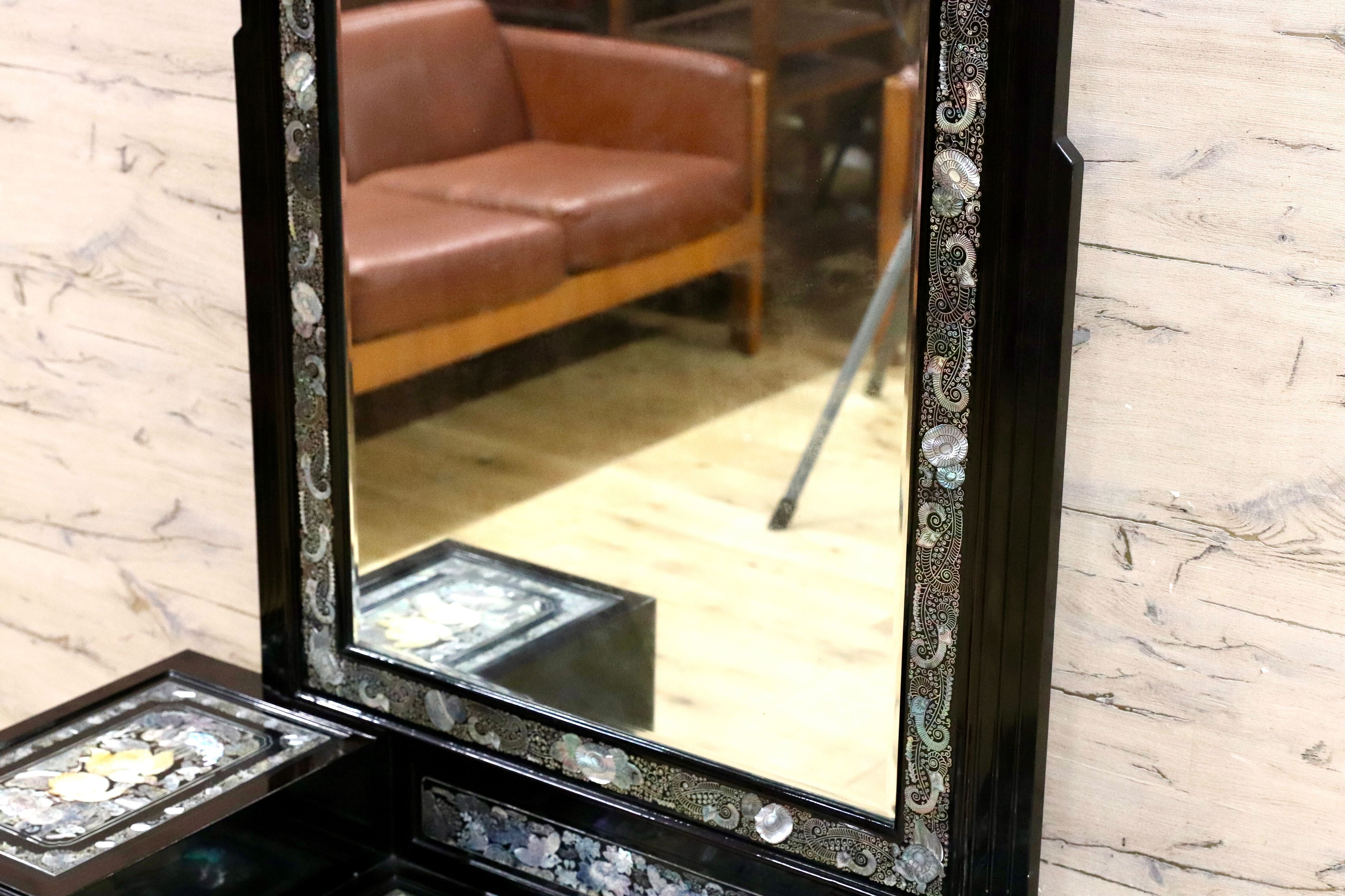 GMIK681○李朝家具 螺鈿細工 ドレッサー 鏡台 伝統工芸 化粧台 アンティーク 姿見