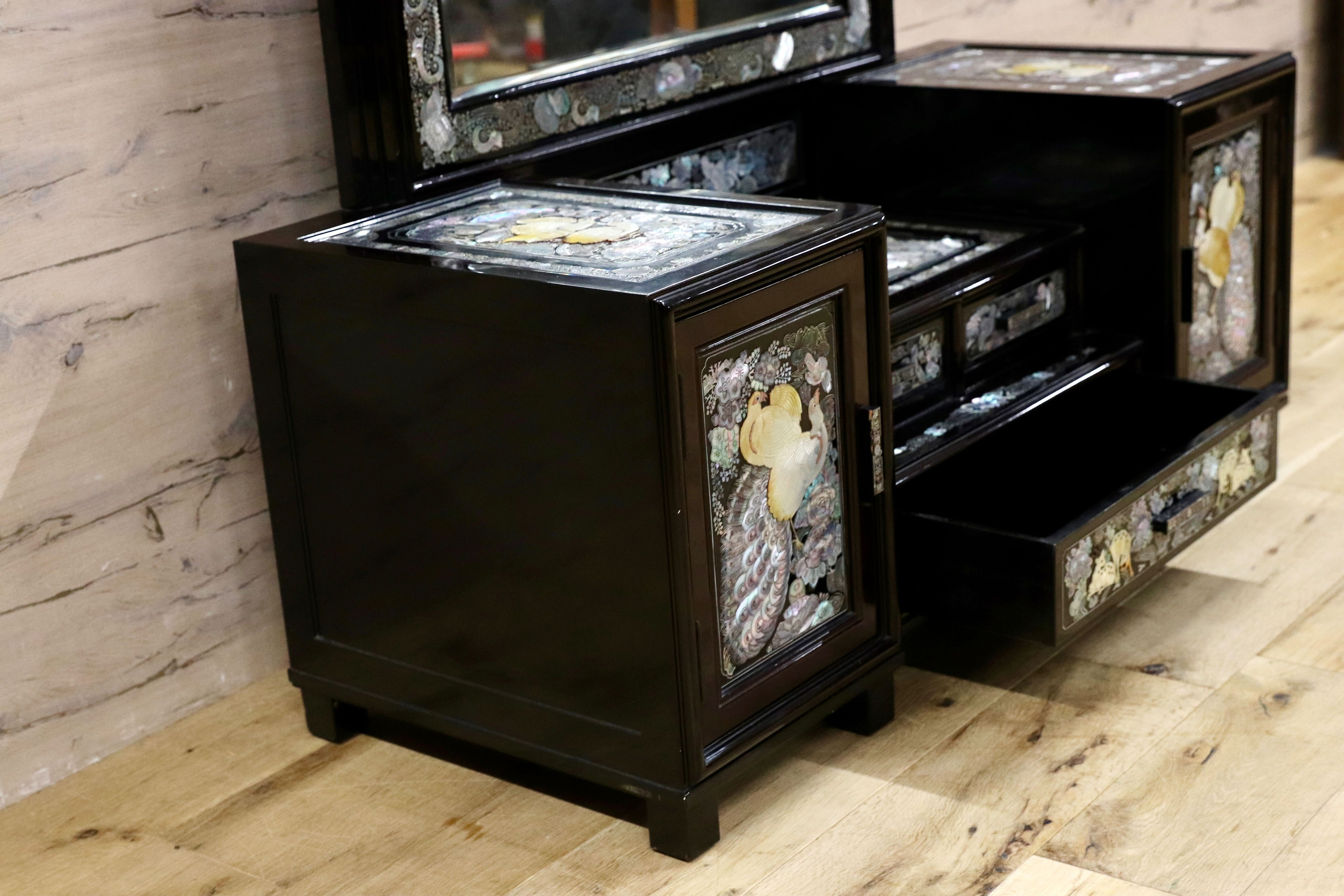 GMIK681○李朝家具 螺鈿細工 ドレッサー 鏡台 伝統工芸 化粧台 アンティーク 姿見