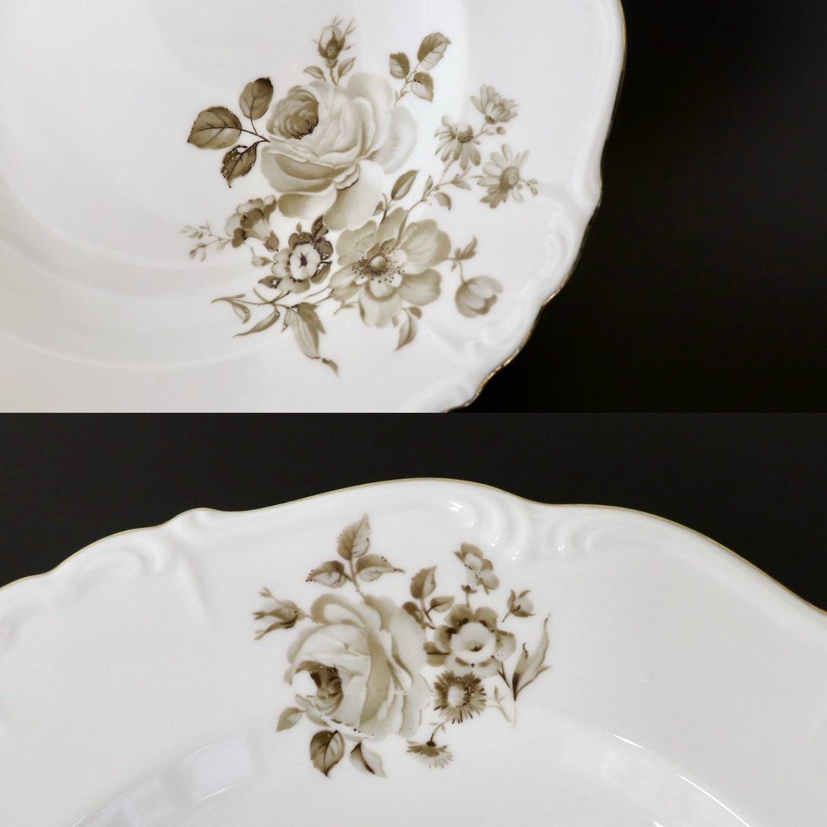 GMJH332AF○ヴィンテージ Edelstein Bavaria エーデルシュタイン Maria-Theresia セピアローズ スープボウル 深皿 24cm 2枚セット ドイツ製