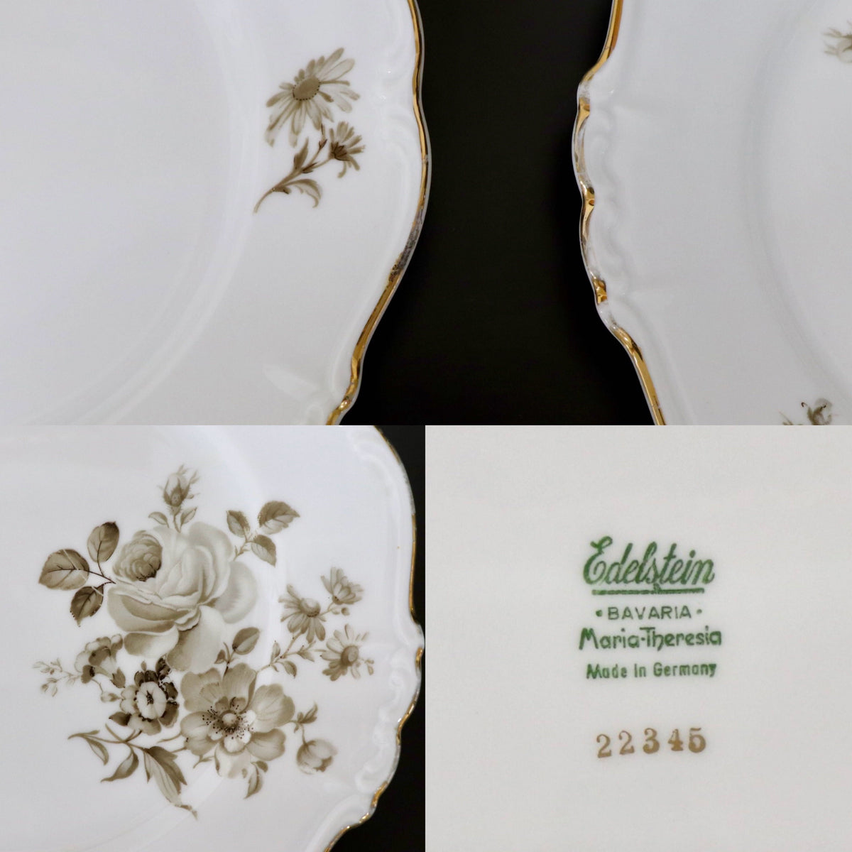 GMJH332AH○ヴィンテージ Edelstein Bavaria エーデルシュタイン Maria-Theresia セピアローズ デザートプレート 21cm 5枚セット ドイツ製