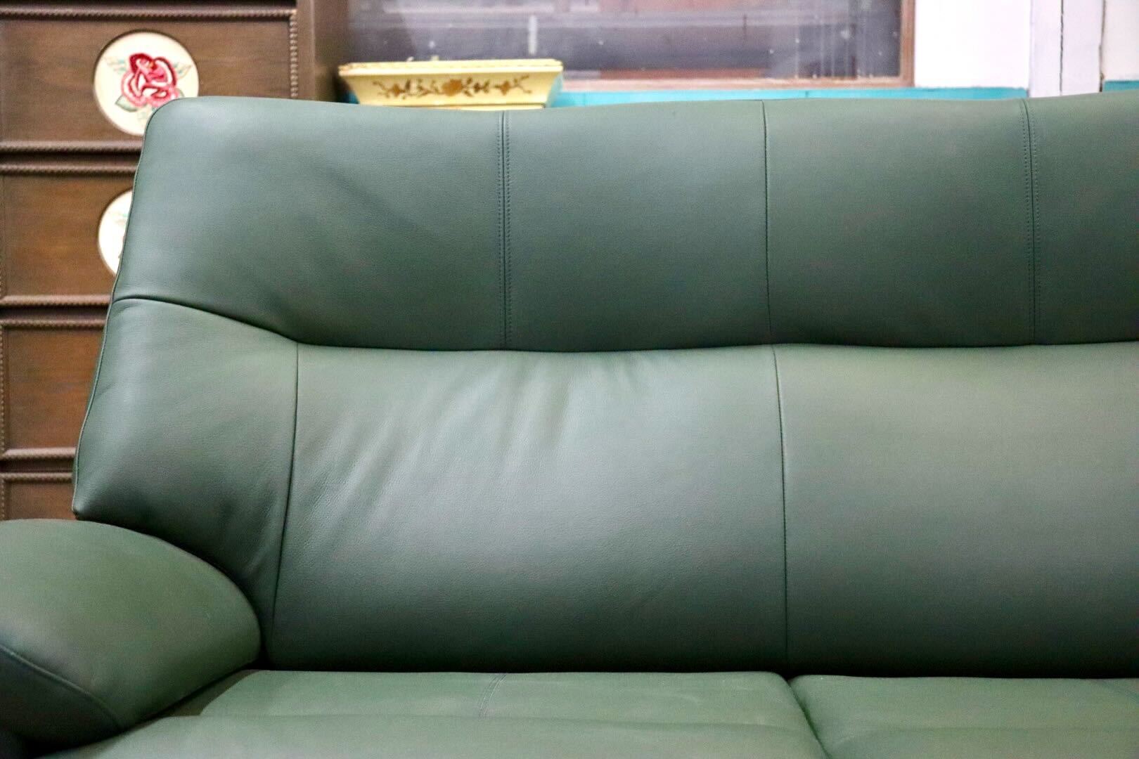GMIS359A○本革 2人掛けソファ ラブソファ 長椅子 グリーン 応接 ハイバック シンプル モダン 検）カリモク 浜本工芸