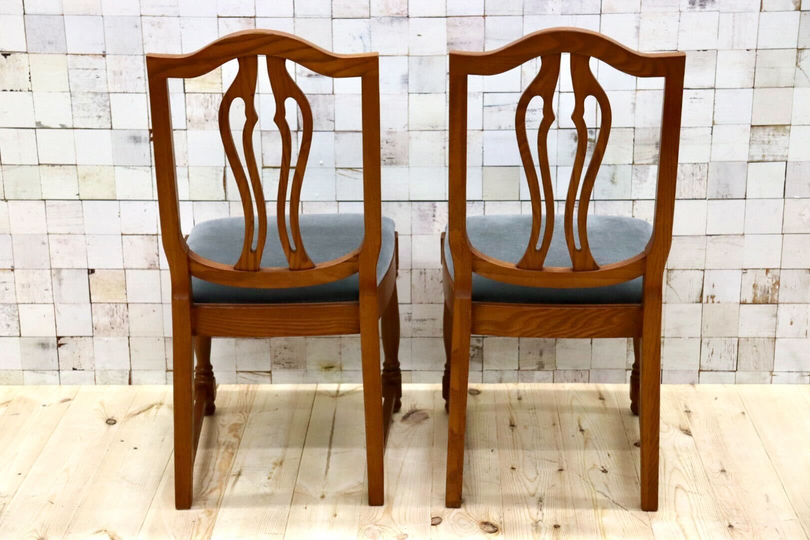 GMGT117D○英国アンティーク ダイニングチェア 食卓椅子 ファブリック グレー オーク 座面張替済 2脚セット クラシック 検)三越ブルージュ