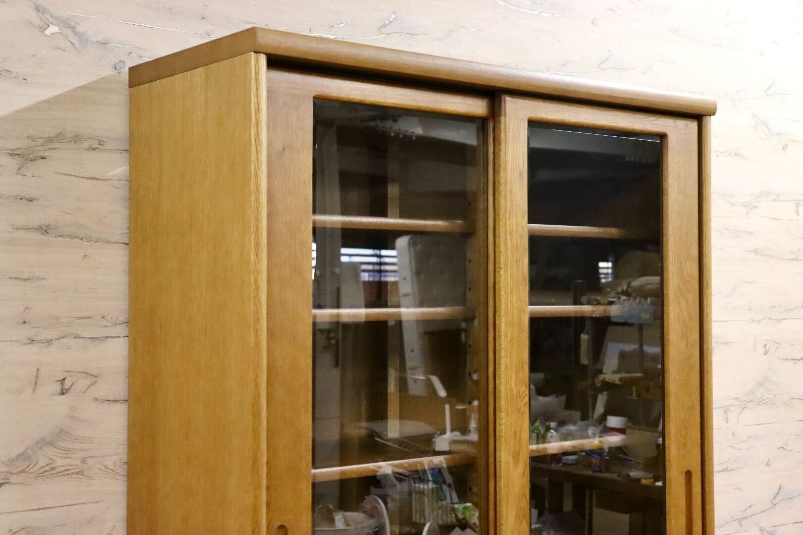 GMIS436○浜本工芸 / HAMAMOTO No.1800 食器棚 カップボード キッチンボード 楢材 無垢 ダークオーク 定価約28.3万 モデルルーム展示品