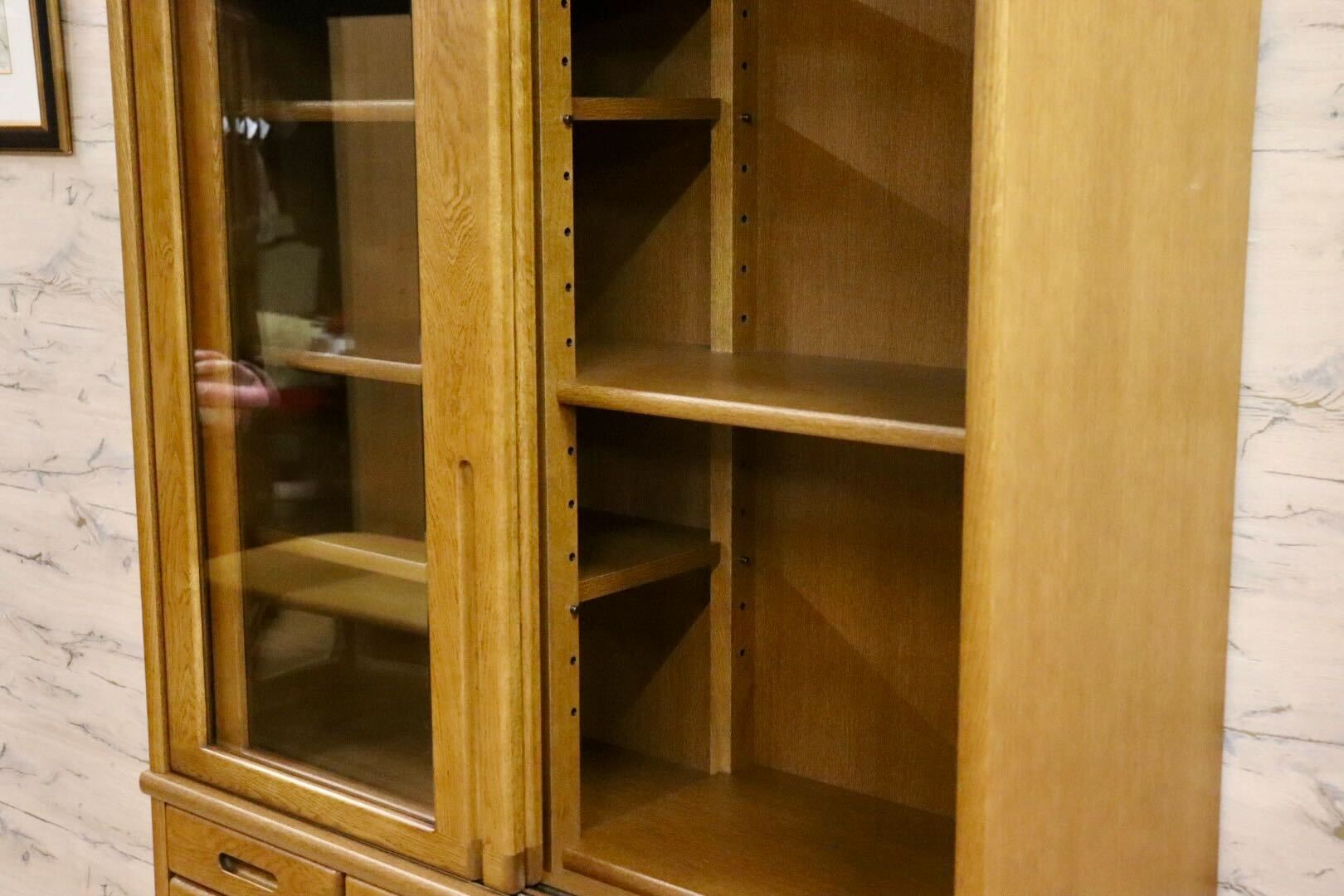 GMIS436○浜本工芸 / HAMAMOTO No.1800 食器棚 カップボード キッチンボード 楢材 無垢 ダークオーク 定価約28.3万 モデルルーム展示品