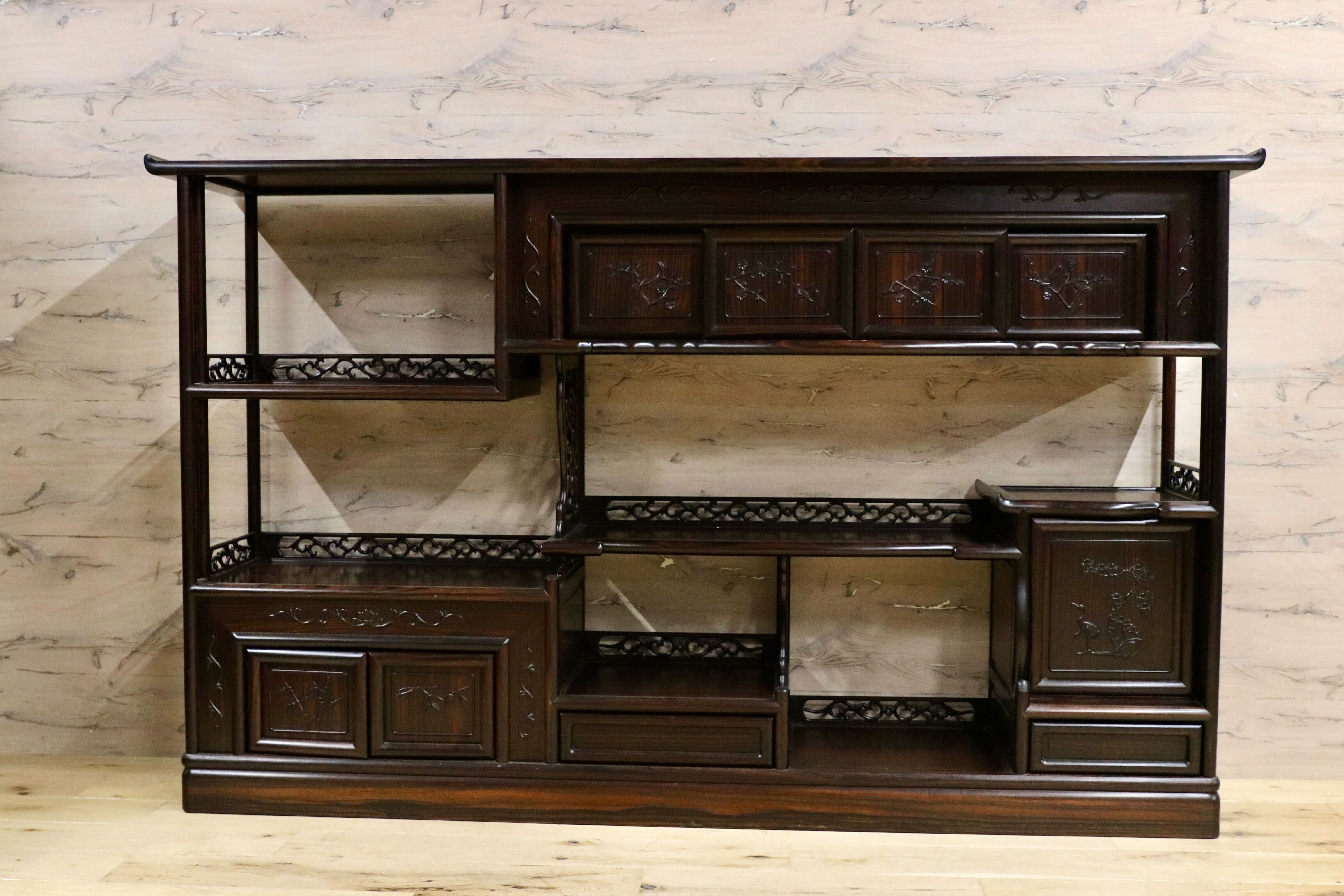 GMIH329○最高級 黒檀 茶棚 サイドボード リビングボード 飾り棚