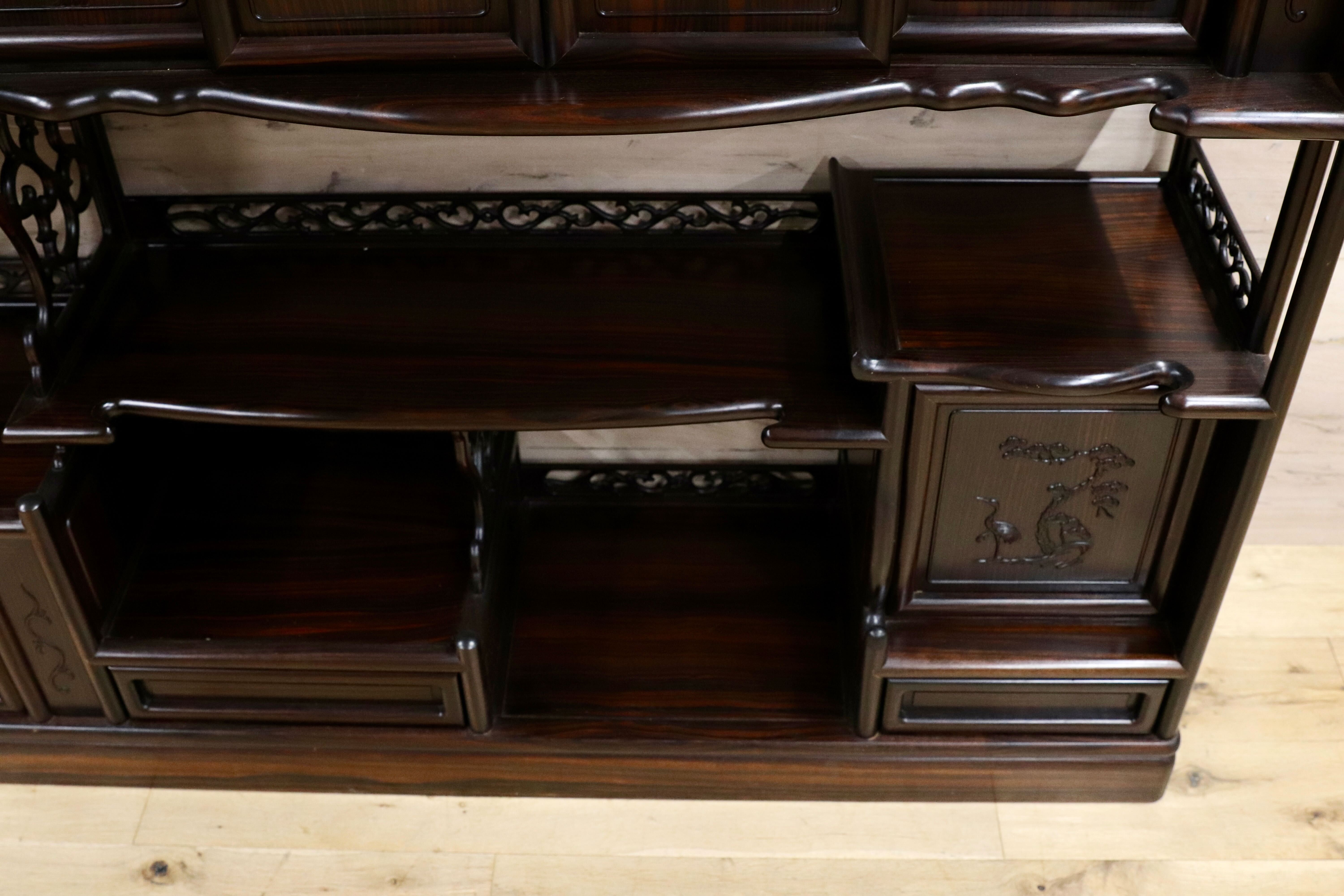 GMIH329○最高級 黒檀 茶棚 サイドボード リビングボード 飾り棚