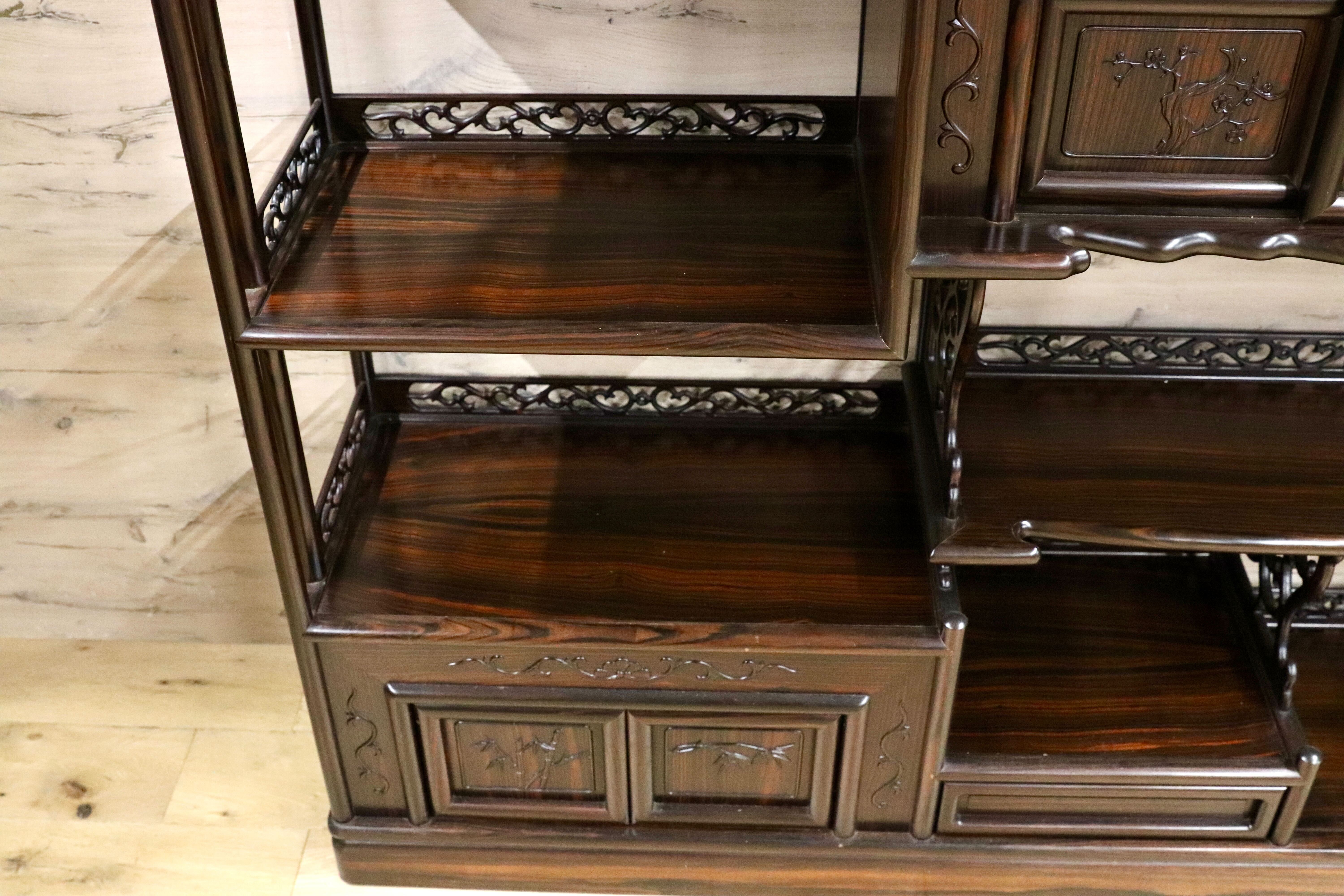 GMIH329○最高級 黒檀 茶棚 サイドボード リビングボード 飾り棚