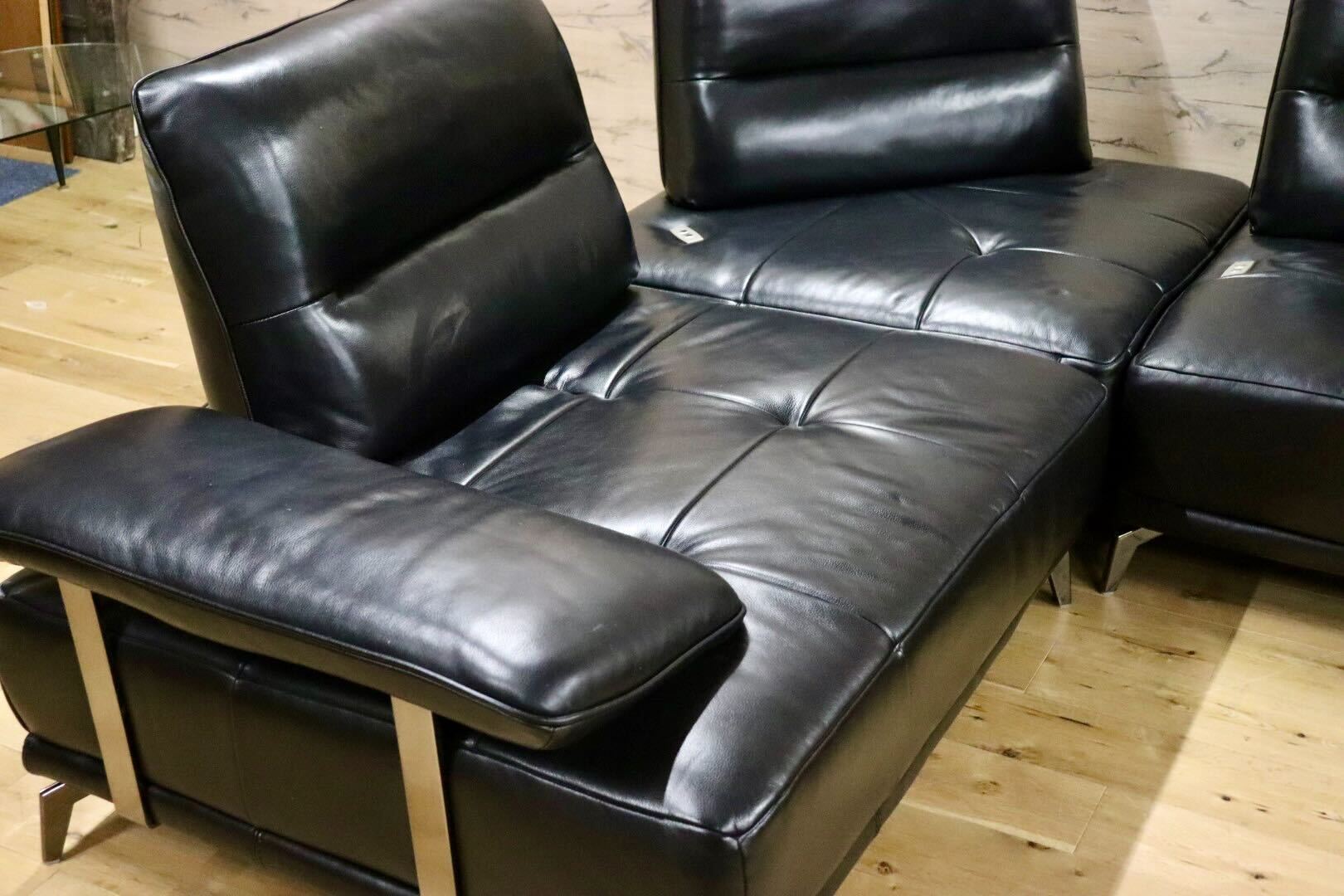 GMIO488○Domicil / ドミシール DM-0360 電動コーナーソファ カウチソファ 総革 ブラック ドイツ 最高級 モダン IDC大塚家具 定価約65万