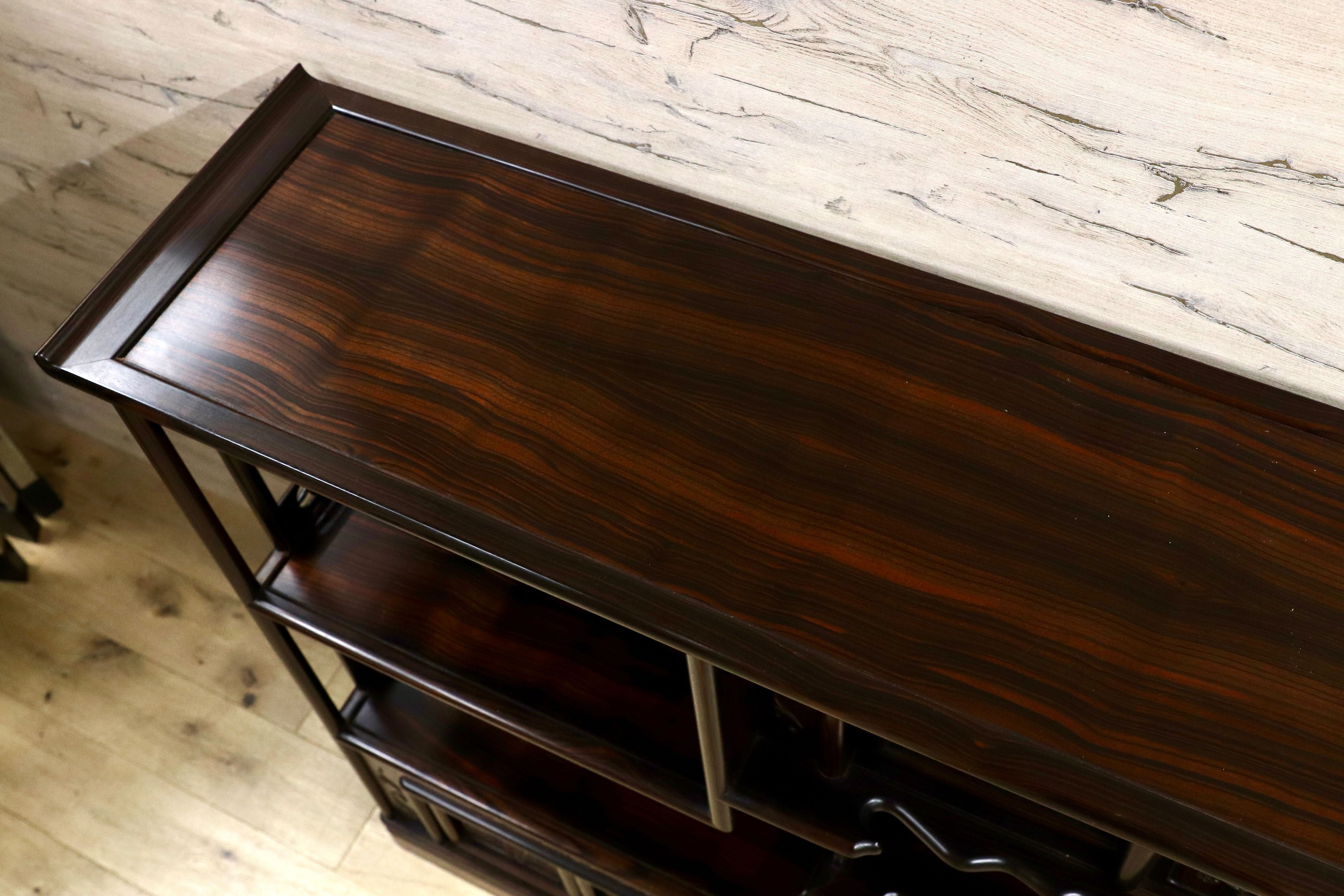 GMIH329○最高級 黒檀 茶棚 サイドボード リビングボード 飾り棚 キャビネット 和家具 レトロ 煎茶道具 違い棚 アンティーク 稀少 約250万