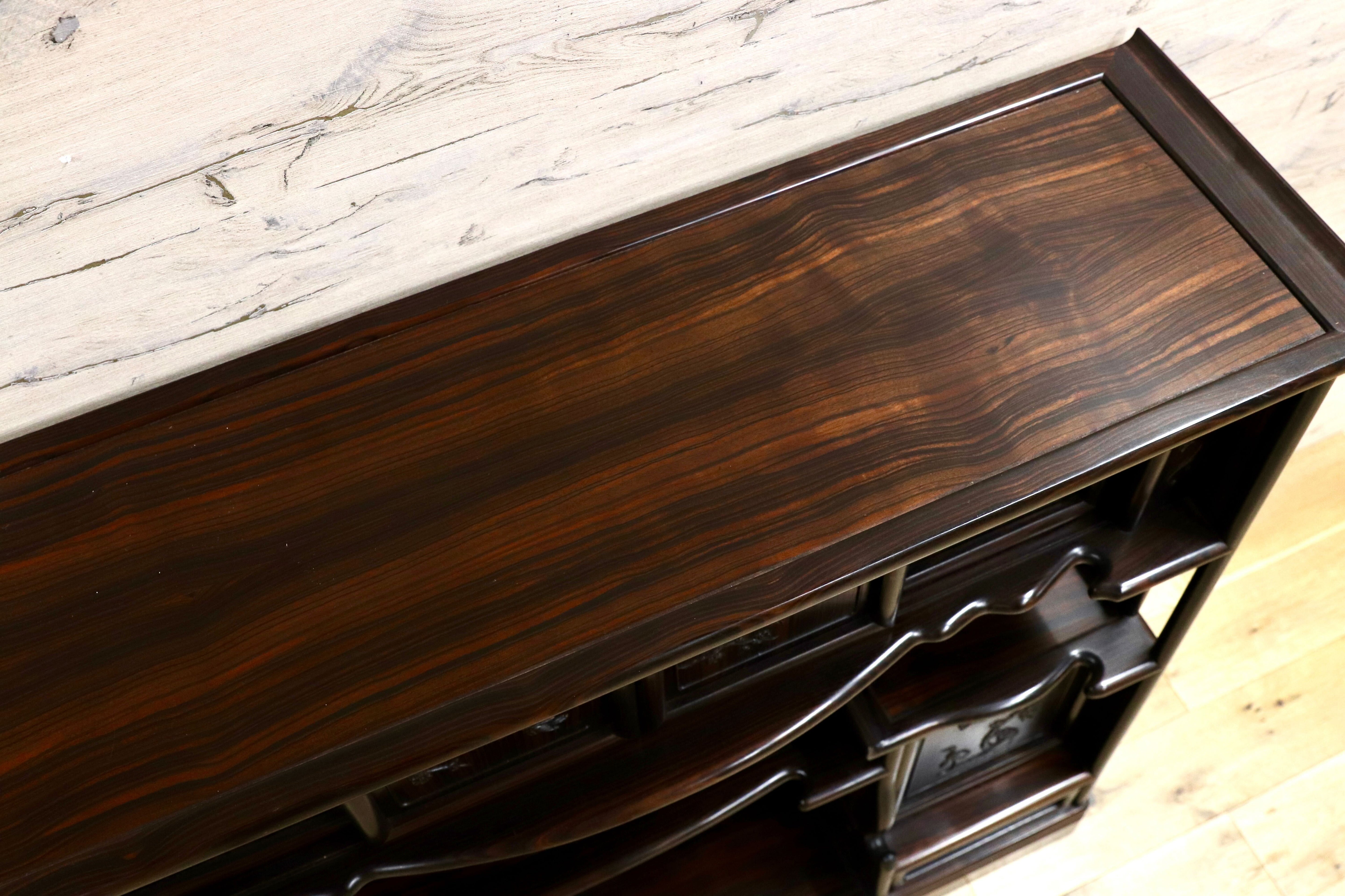 GMIH329○最高級 黒檀 茶棚 サイドボード リビングボード 飾り棚 キャビネット 和家具 レトロ 煎茶道具 違い棚 アンティーク 稀少 約250万