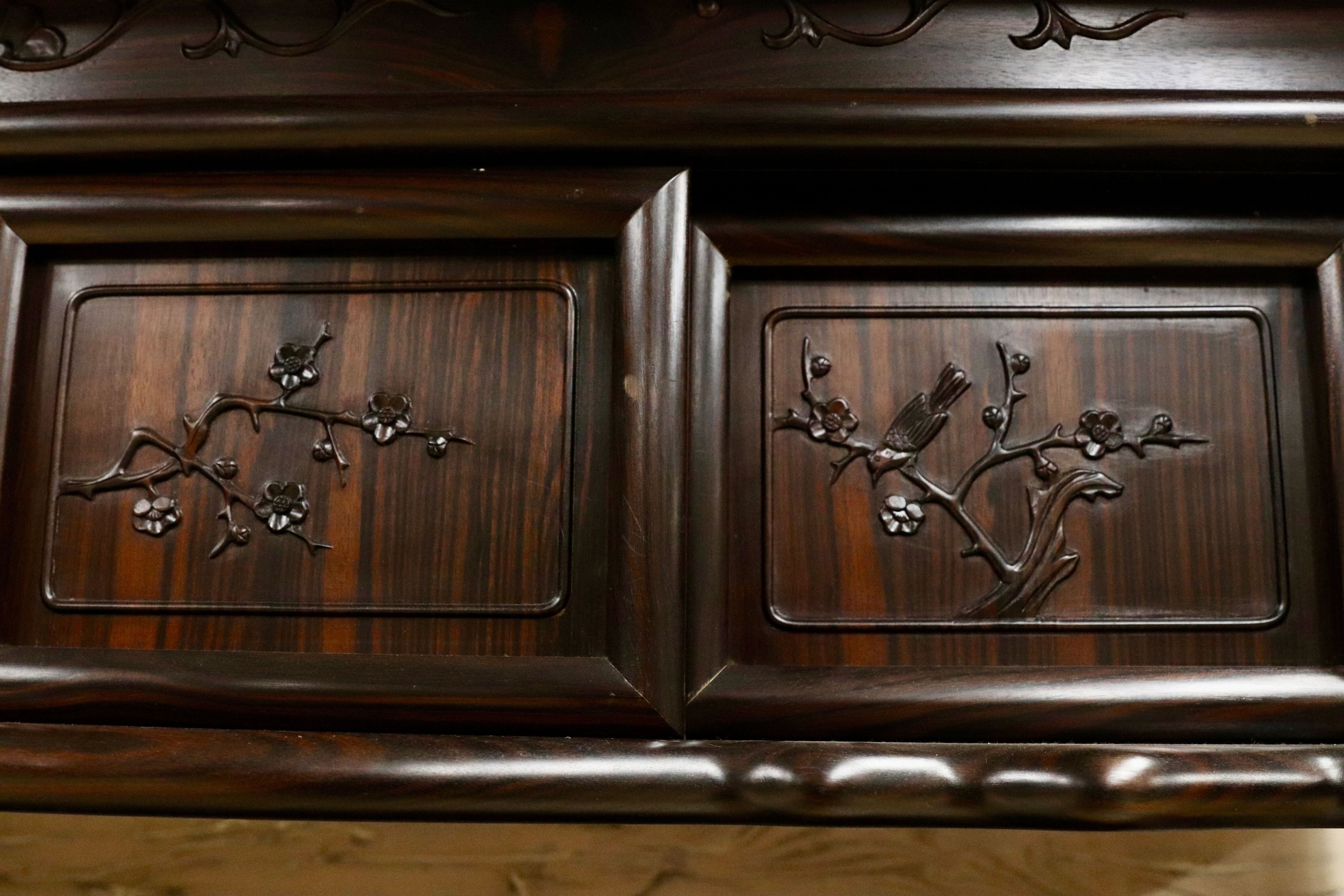 GMIH329○最高級 黒檀 茶棚 サイドボード リビングボード 飾り棚 キャビネット 和家具 レトロ 煎茶道具 違い棚 アンティーク 稀少 約250万