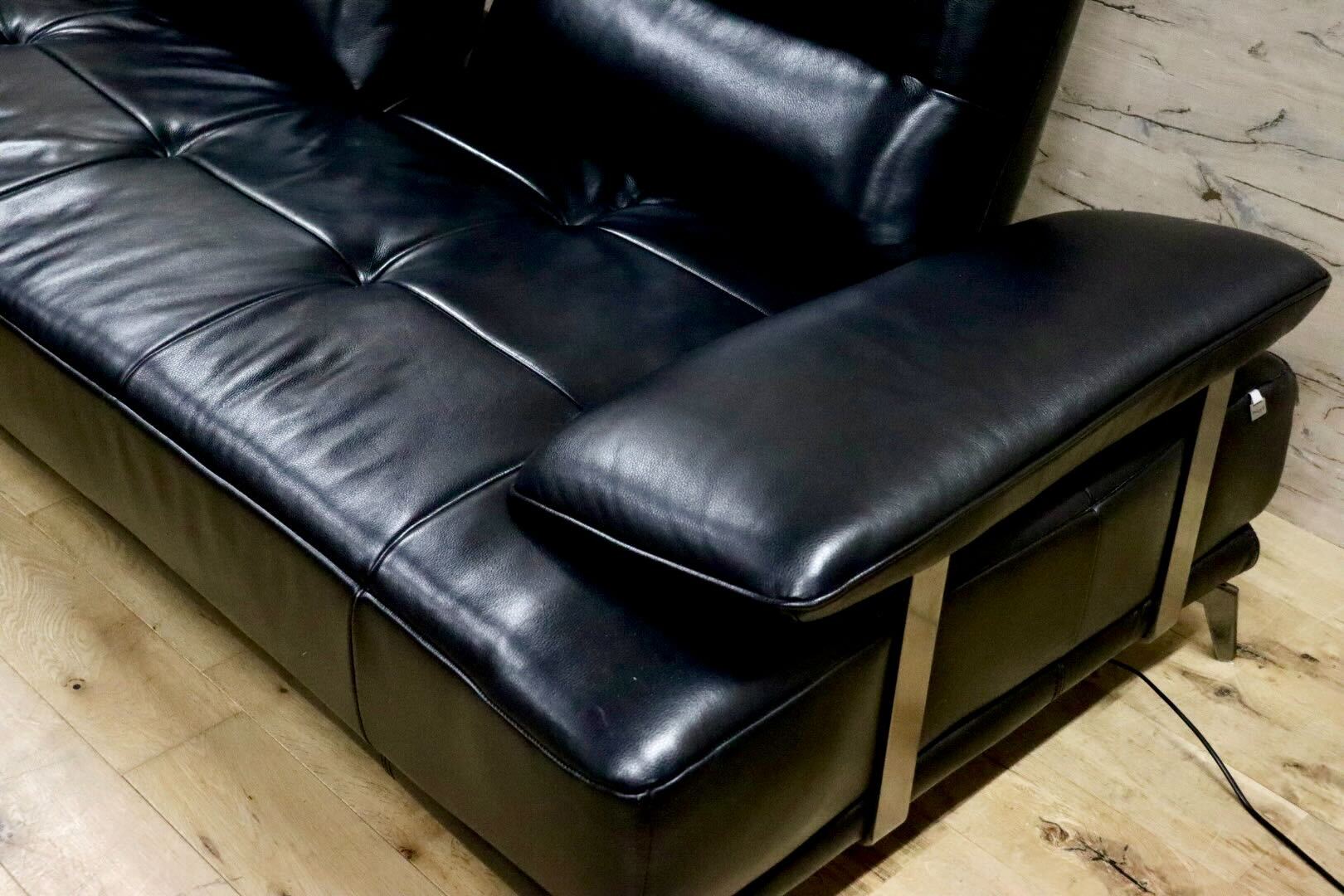 GMIO488○Domicil / ドミシール DM-0360 電動コーナーソファ カウチソファ 総革 ブラック ドイツ 最高級 モダン IDC大塚家具 定価約65万