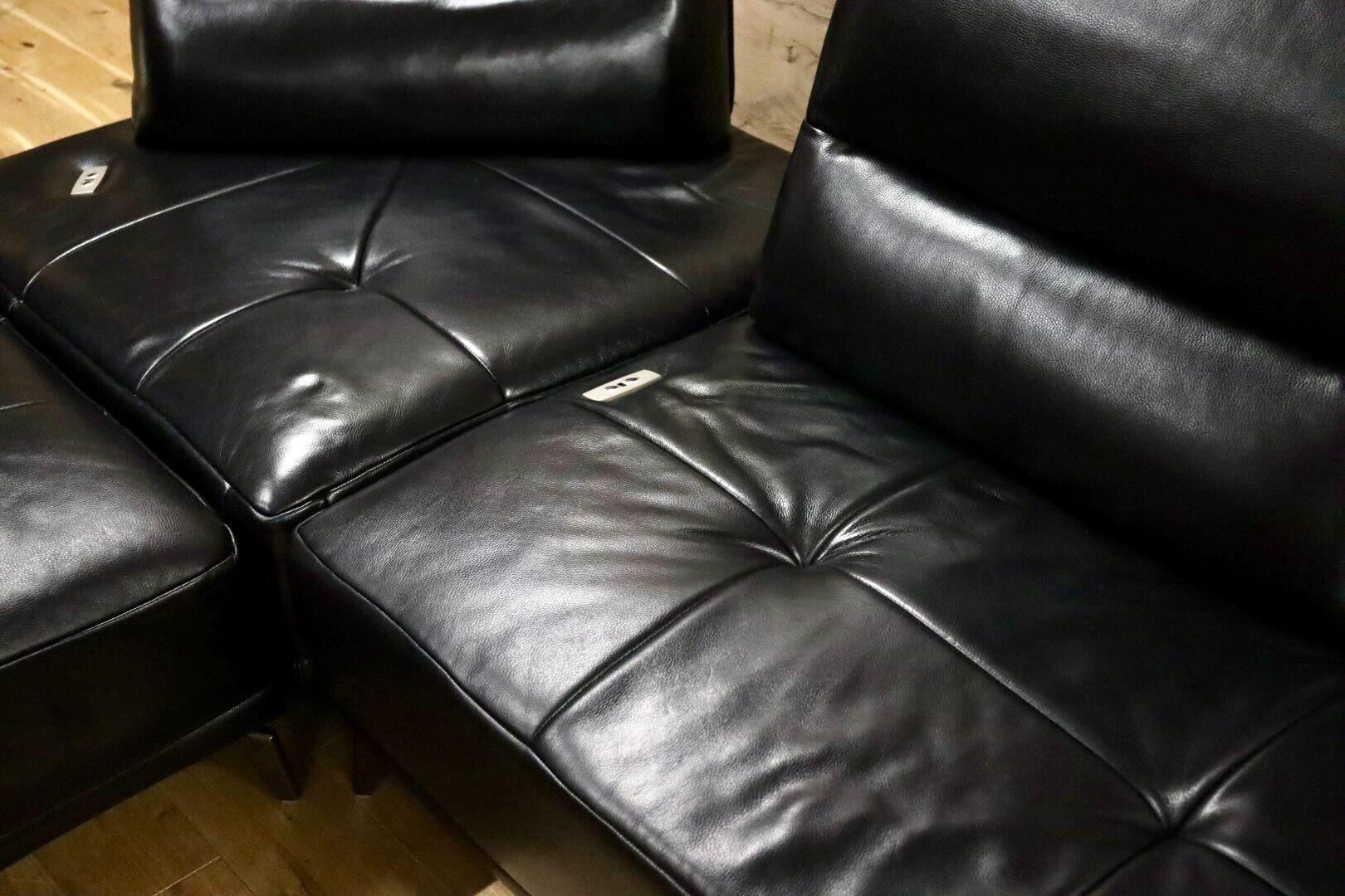 GMIO488○Domicil / ドミシール DM-0360 電動コーナーソファ カウチソファ 総革 ブラック ドイツ 最高級 モダン IDC大塚家具 定価約65万