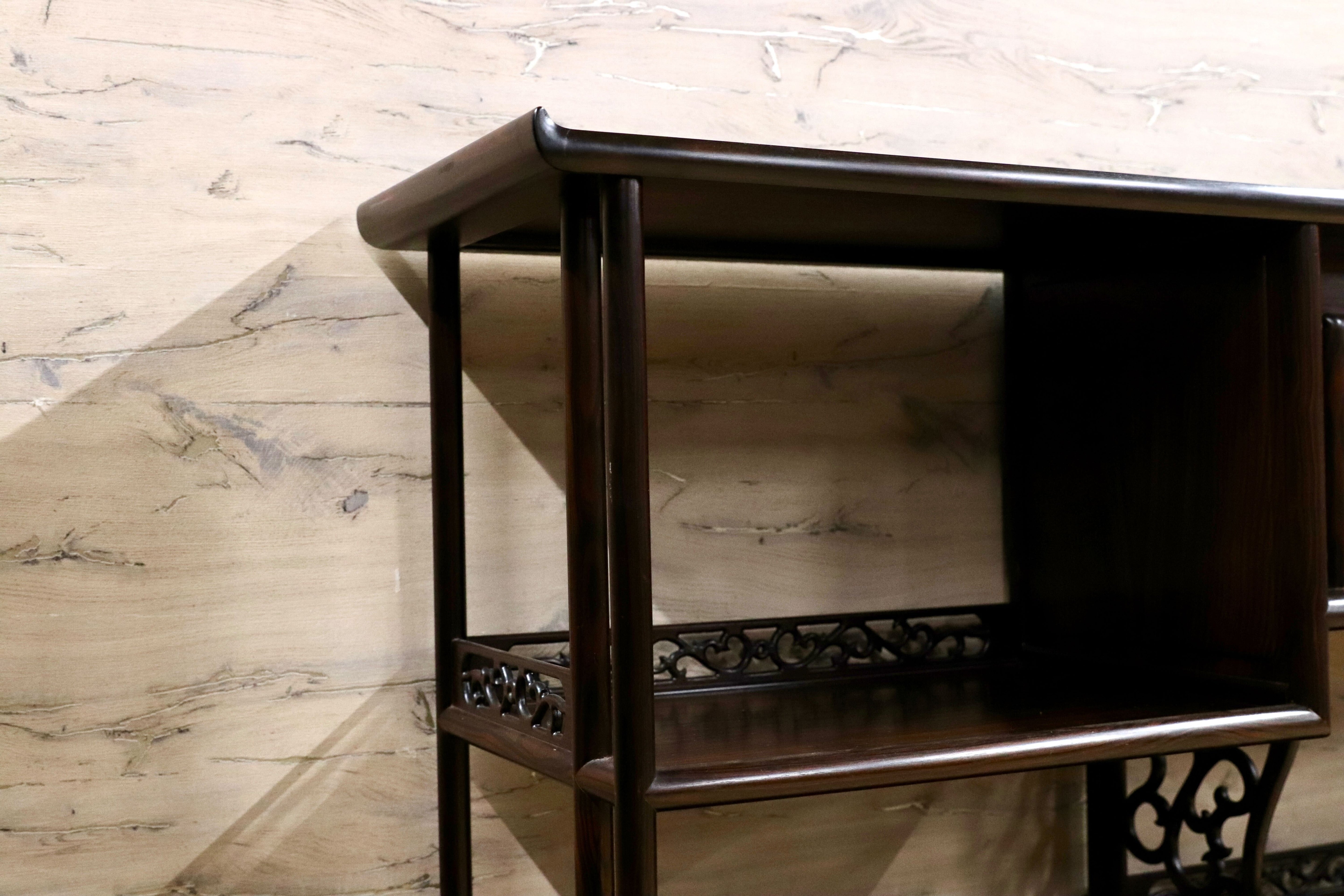 GMIH329○最高級 黒檀 茶棚 サイドボード リビングボード 飾り棚 キャビネット 和家具 レトロ 煎茶道具 違い棚 アンティーク 稀少 約250万