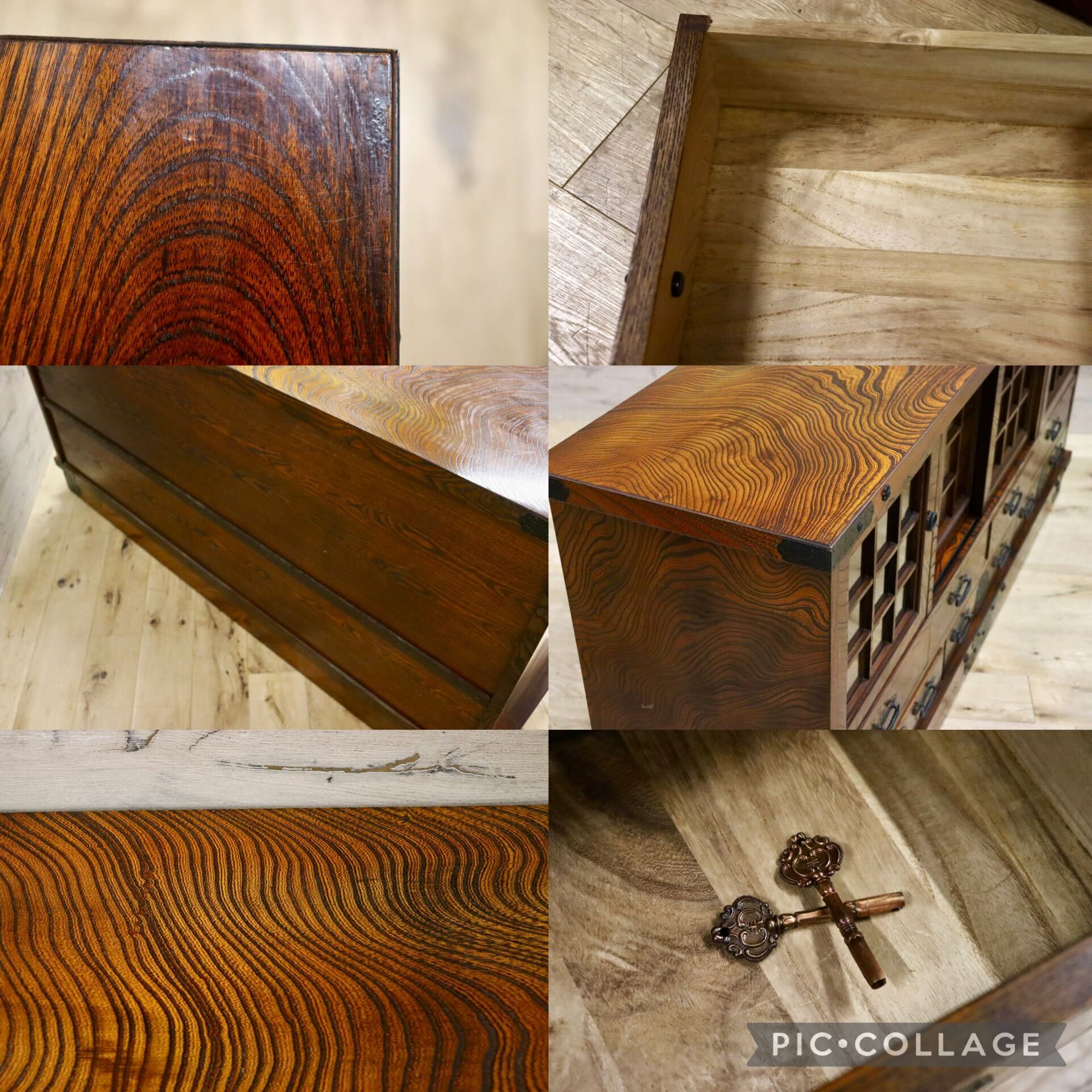 GMIH286○和モダン 欅材 サイドボード キャビネット 飾り棚 時代箪笥 リビング収納 レトロ アンティーク 和室 古民家 美品