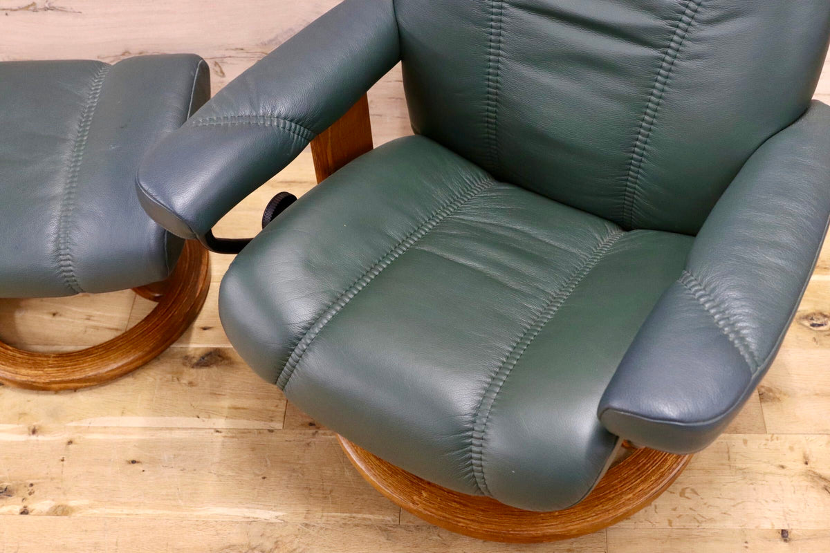 GMJK485○EKORNES / エコーネス Stressless ストレスレス コンサル リクライニングチェア オットマンセット 総本革 グリーン ノルウェー製