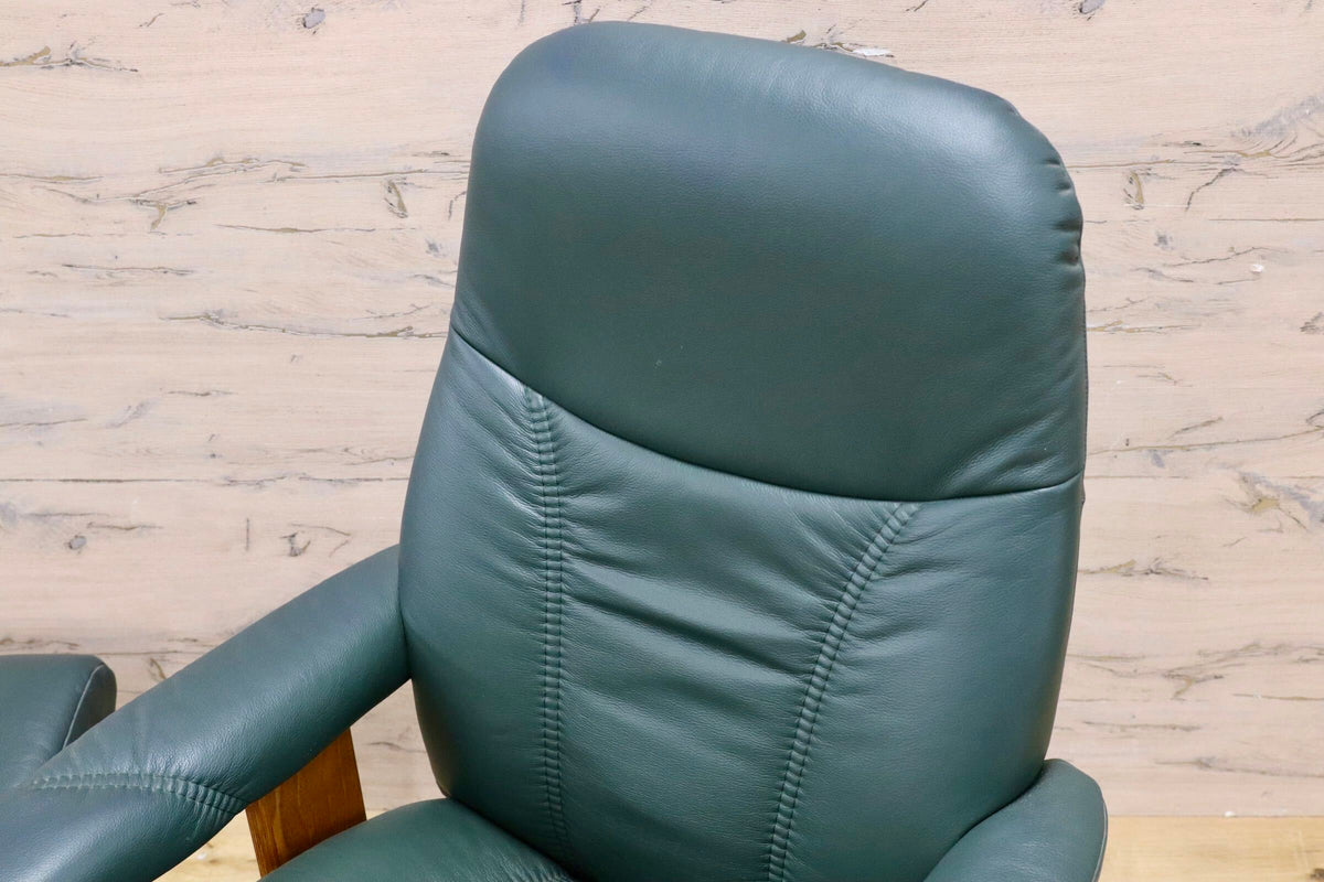 GMJK485○EKORNES / エコーネス Stressless ストレスレス コンサル リクライニングチェア オットマンセット 総本革 グリーン ノルウェー製