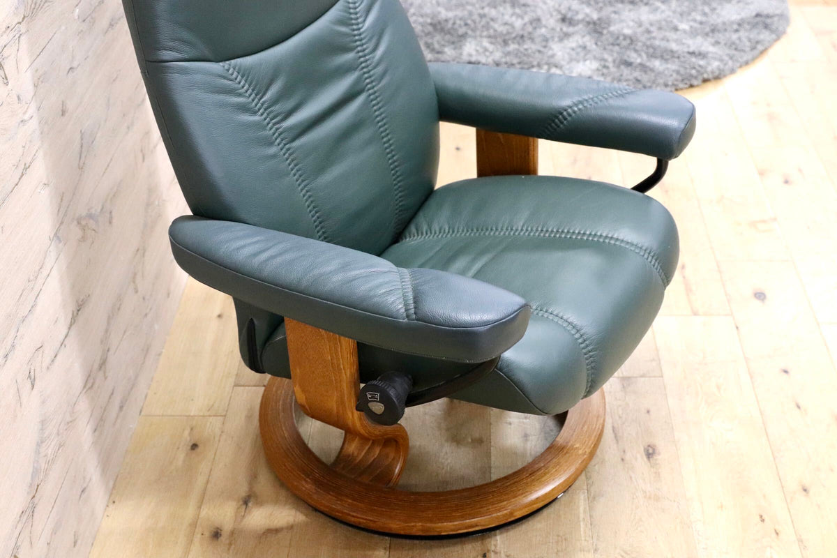 GMJK485○EKORNES / エコーネス Stressless ストレスレス コンサル リクライニングチェア オットマンセット 総本革 グリーン ノルウェー製