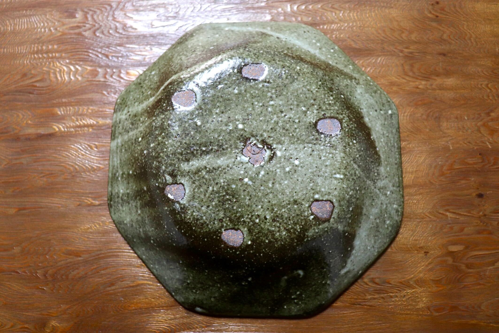 GMIO504B◯丹山窯 丹波焼 八角皿 緑 陶器 丹波篠山 伝統工芸 未使用
