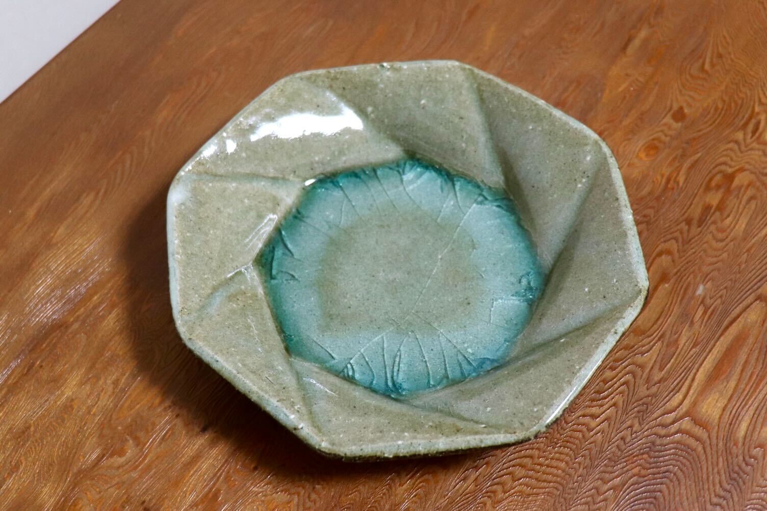 GMIO504C◯丹山窯 丹波焼 八角皿 緑 陶器 丹波篠山 伝統工芸 未使用