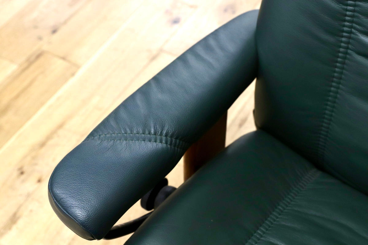 GMJK485○EKORNES / エコーネス Stressless ストレスレス コンサル リクライニングチェア オットマンセット 総本革 グリーン ノルウェー製