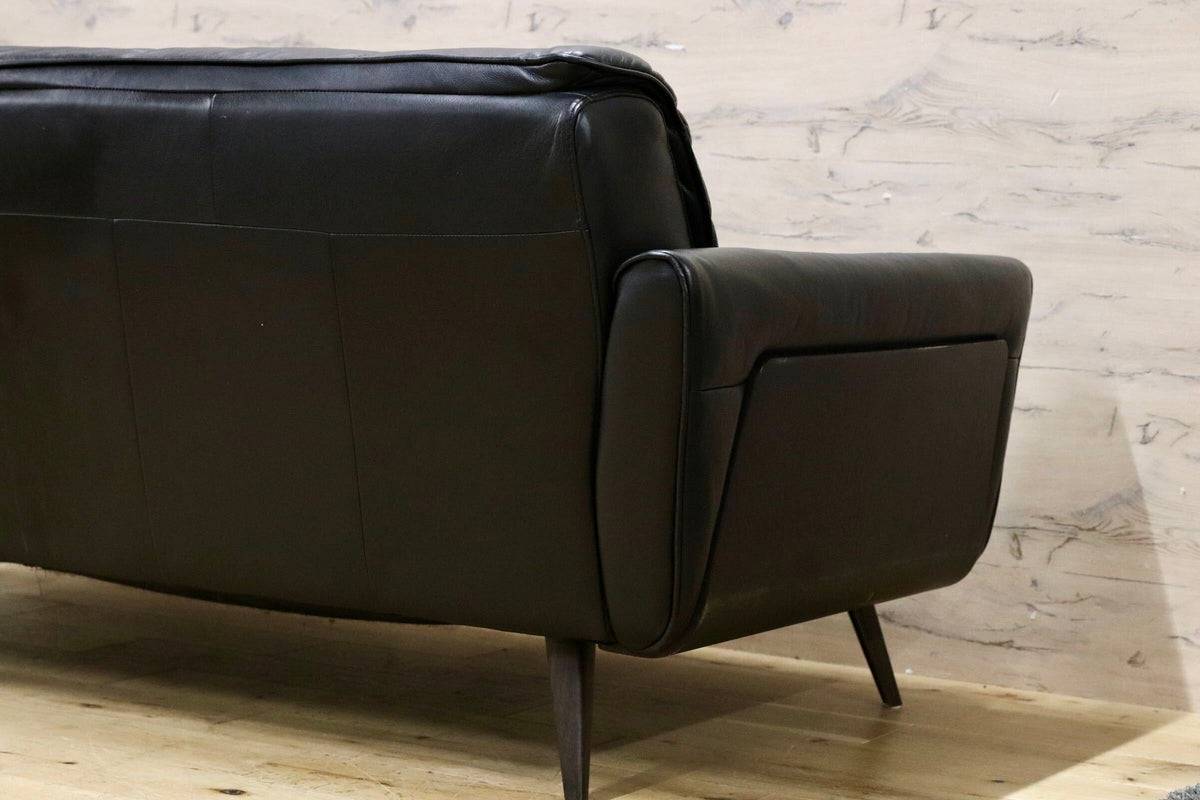 GMJK475○NATUZZI / ナツッジ LEATHER EDITIONS レザーエディションズ 3人掛けソファ 総本革 ブラック プライウッドフレーム ヴィンテージ