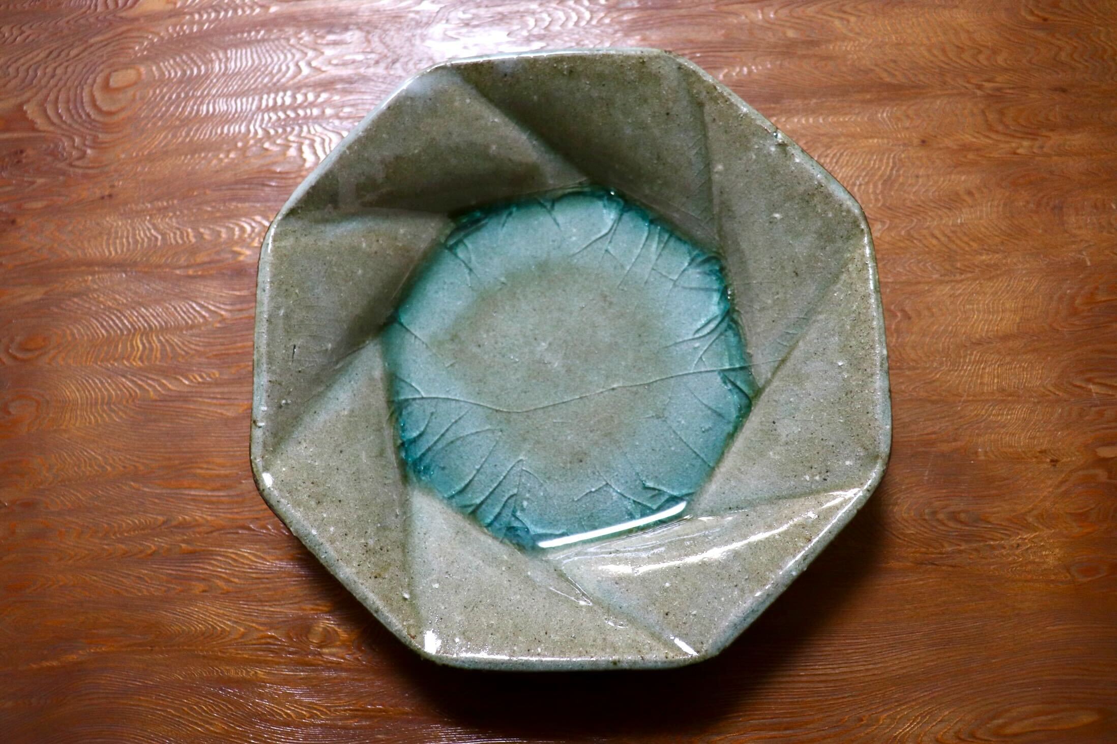 GMIO504C◯丹山窯 丹波焼 八角皿 緑 陶器 丹波篠山 伝統工芸 未使用