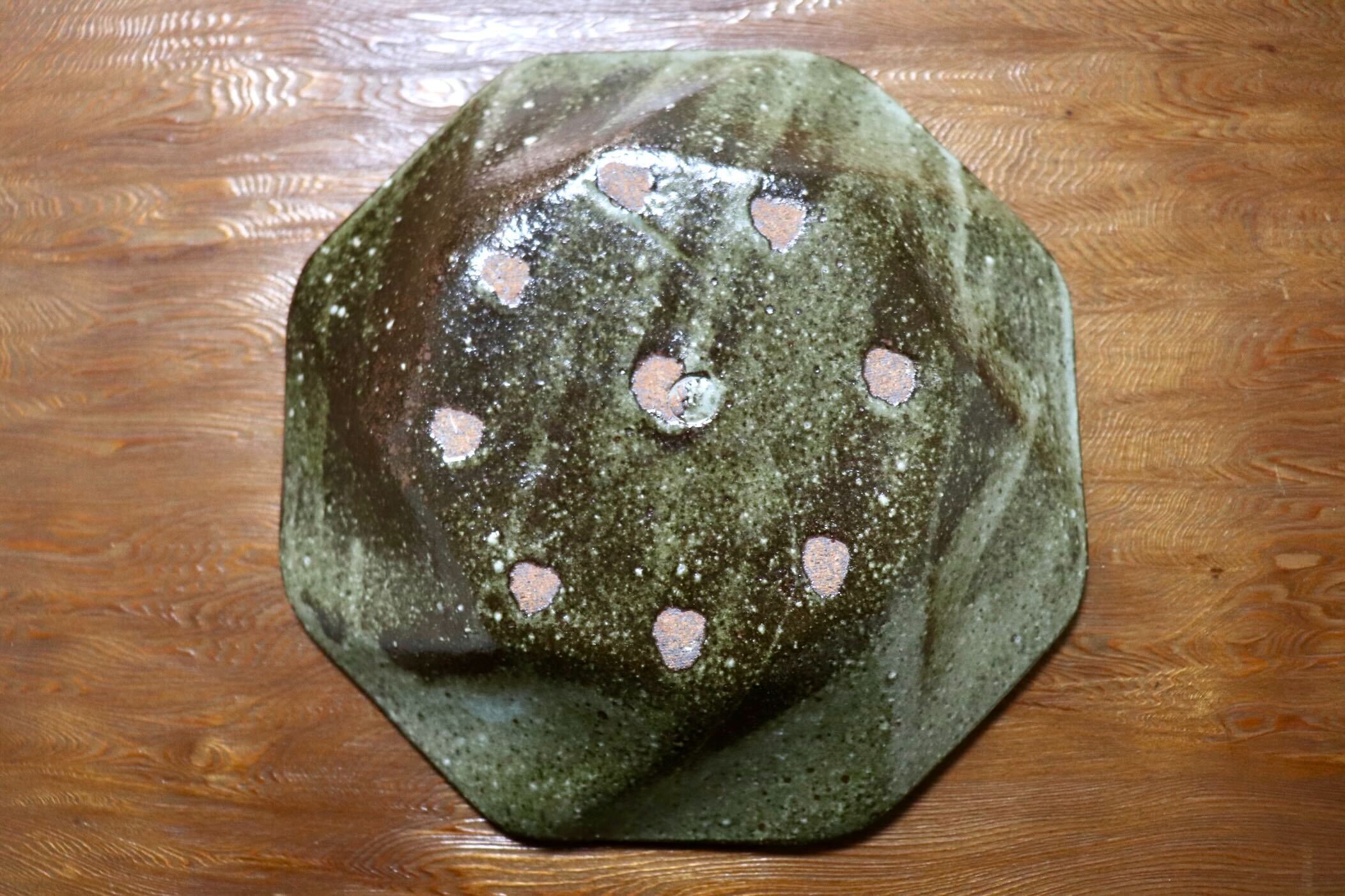 GMIO504C◯丹山窯 丹波焼 八角皿 緑 陶器 丹波篠山 伝統工芸 未使用