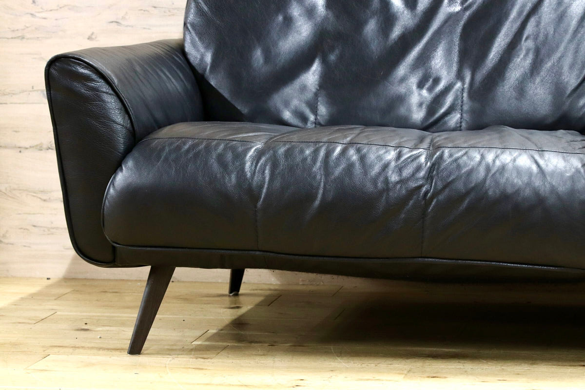 GMJK475○NATUZZI / ナツッジ LEATHER EDITIONS レザーエディションズ 3人掛けソファ 総本革 ブラック プライウッドフレーム ヴィンテージ