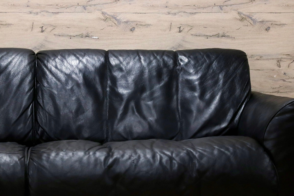 GMJK475○NATUZZI / ナツッジ LEATHER EDITIONS レザーエディションズ 3人掛けソファ 総本革 ブラック プライウッドフレーム ヴィンテージ
