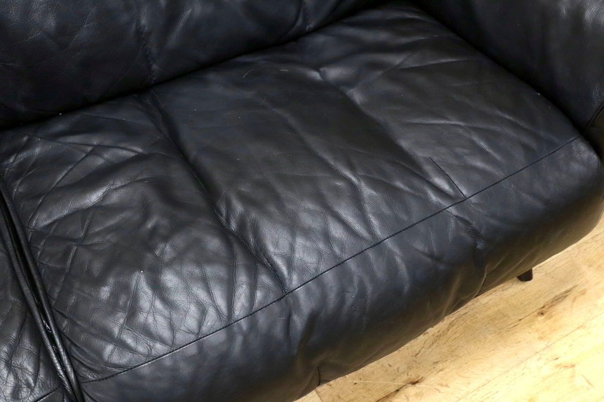 GMJK475○NATUZZI / ナツッジ LEATHER EDITIONS レザーエディションズ 3人掛けソファ 総本革 ブラック プライウッドフレーム ヴィンテージ