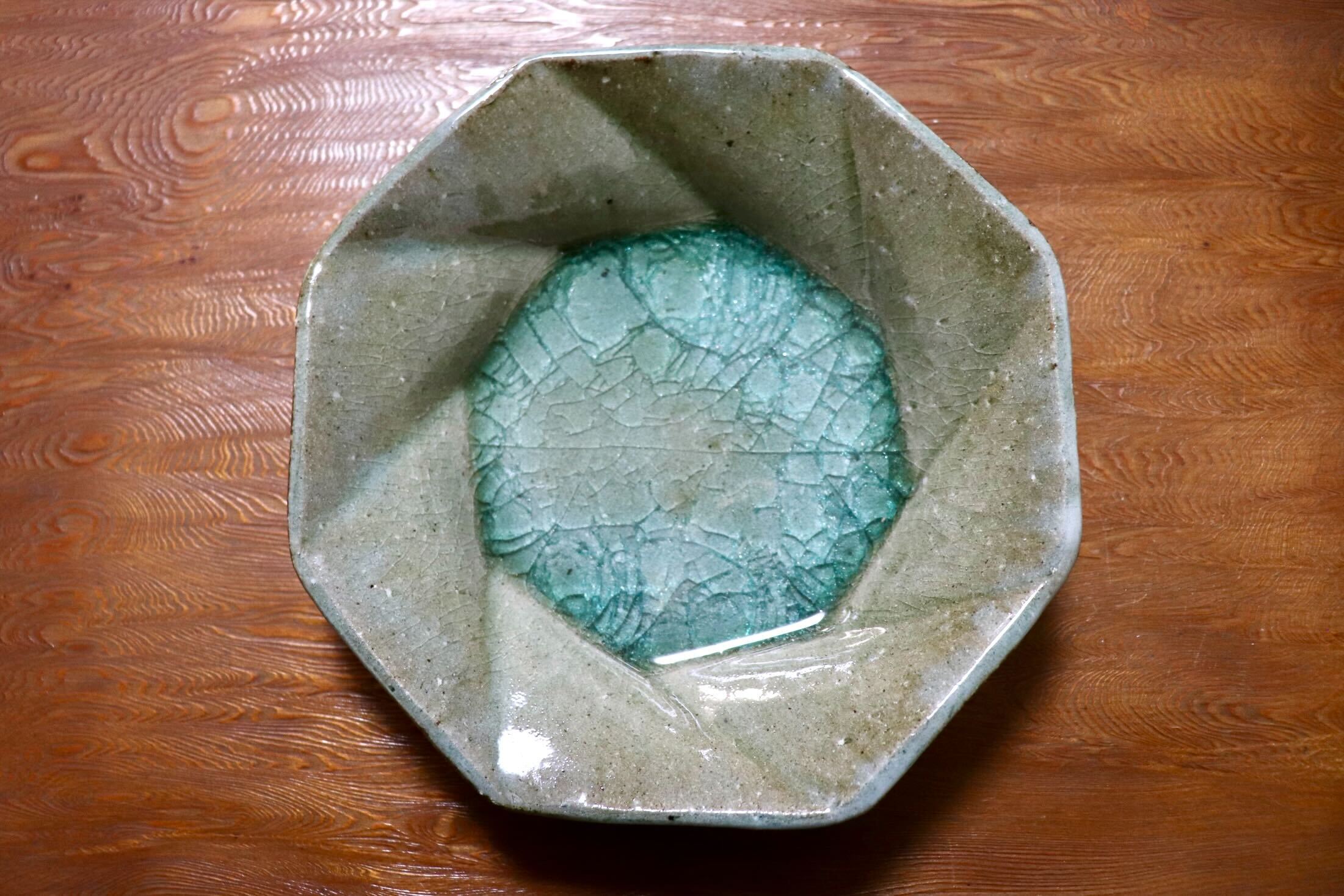 GMIO504D◯丹山窯 丹波焼 八角皿 緑 陶器 丹波篠山 伝統工芸 未使用